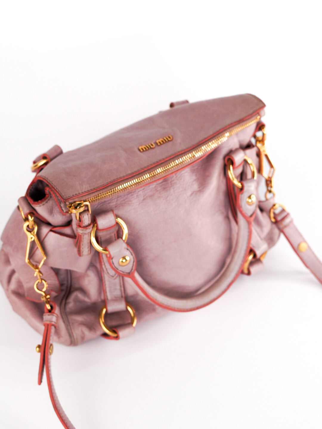 Miu Miu Vitello Lux Mini Bow Bag Mughetto
