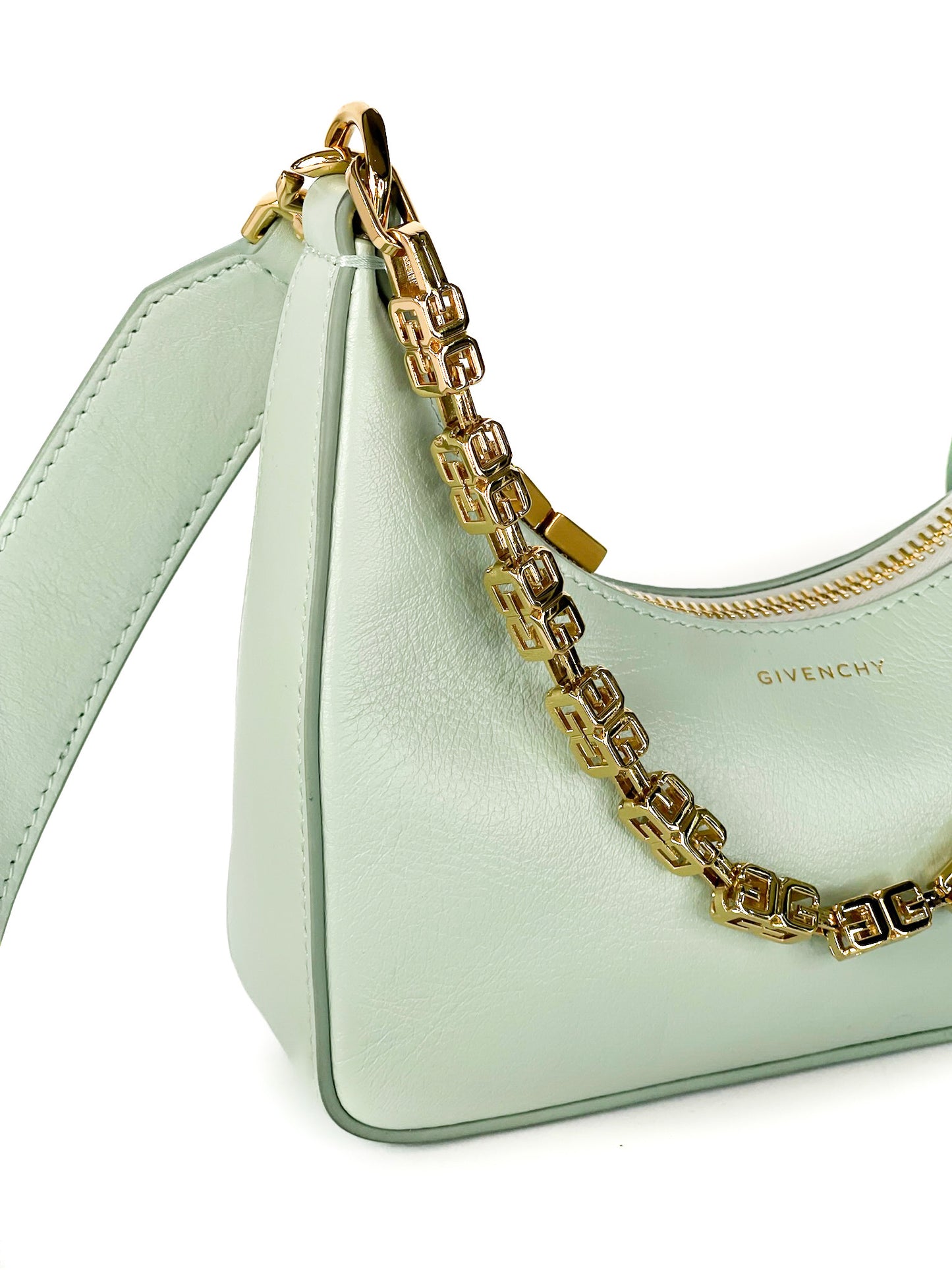Givenchy Smooth Calfskin Mini Moon Cut Out Shoulder Bag Celadon