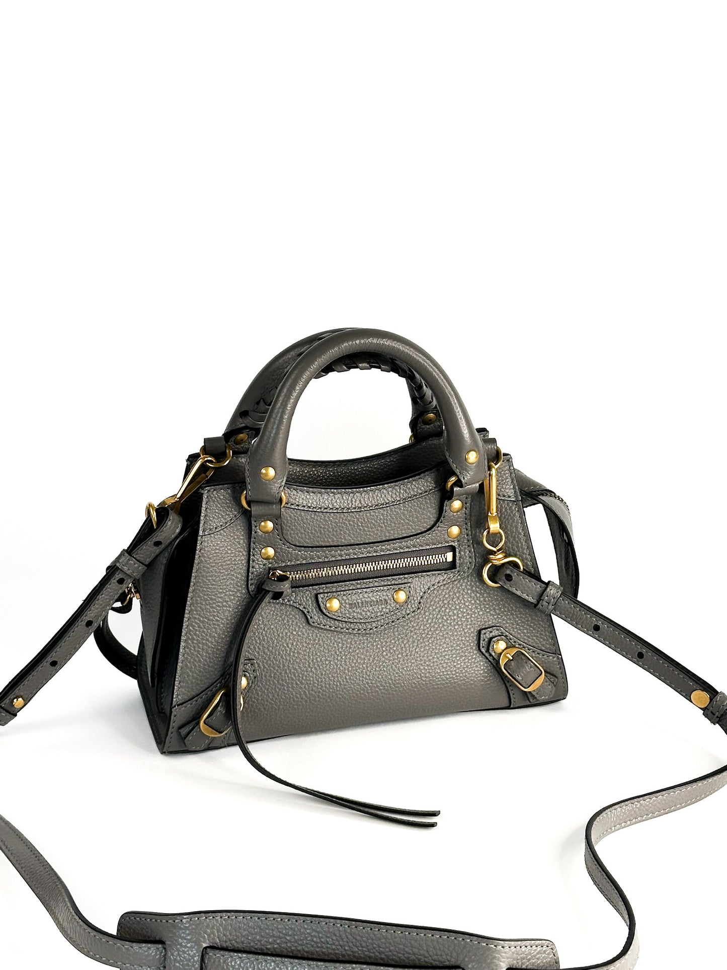 Balenciaga Grained Calfskin Neo Classic Gold Hardware Mini City Dark Grey