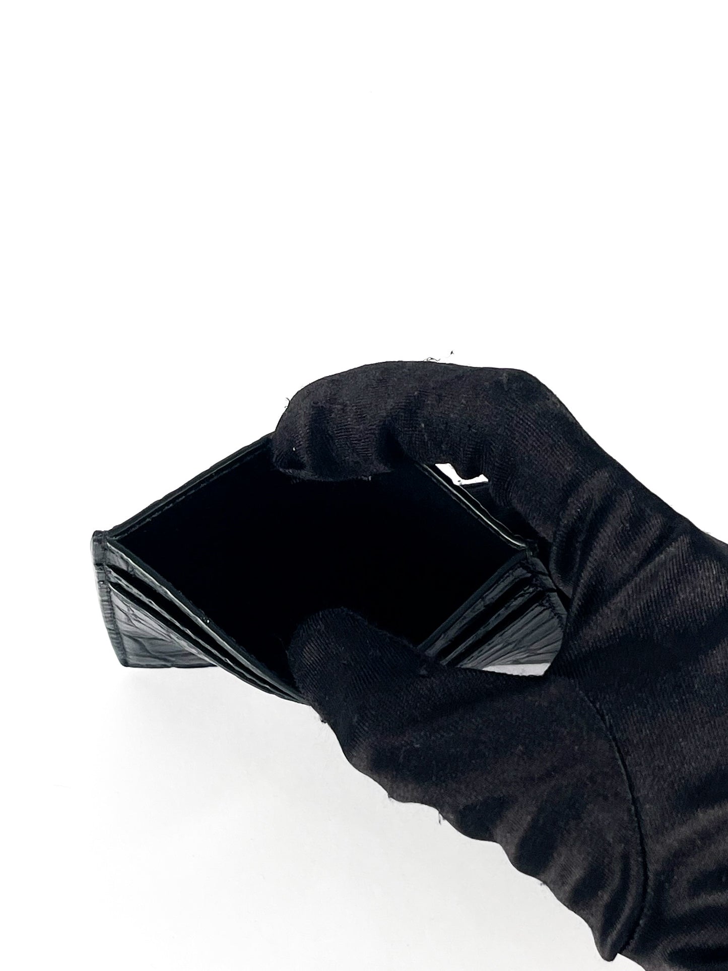 Saint Laurent Calfskin Crocodile Embossed Card Case Black