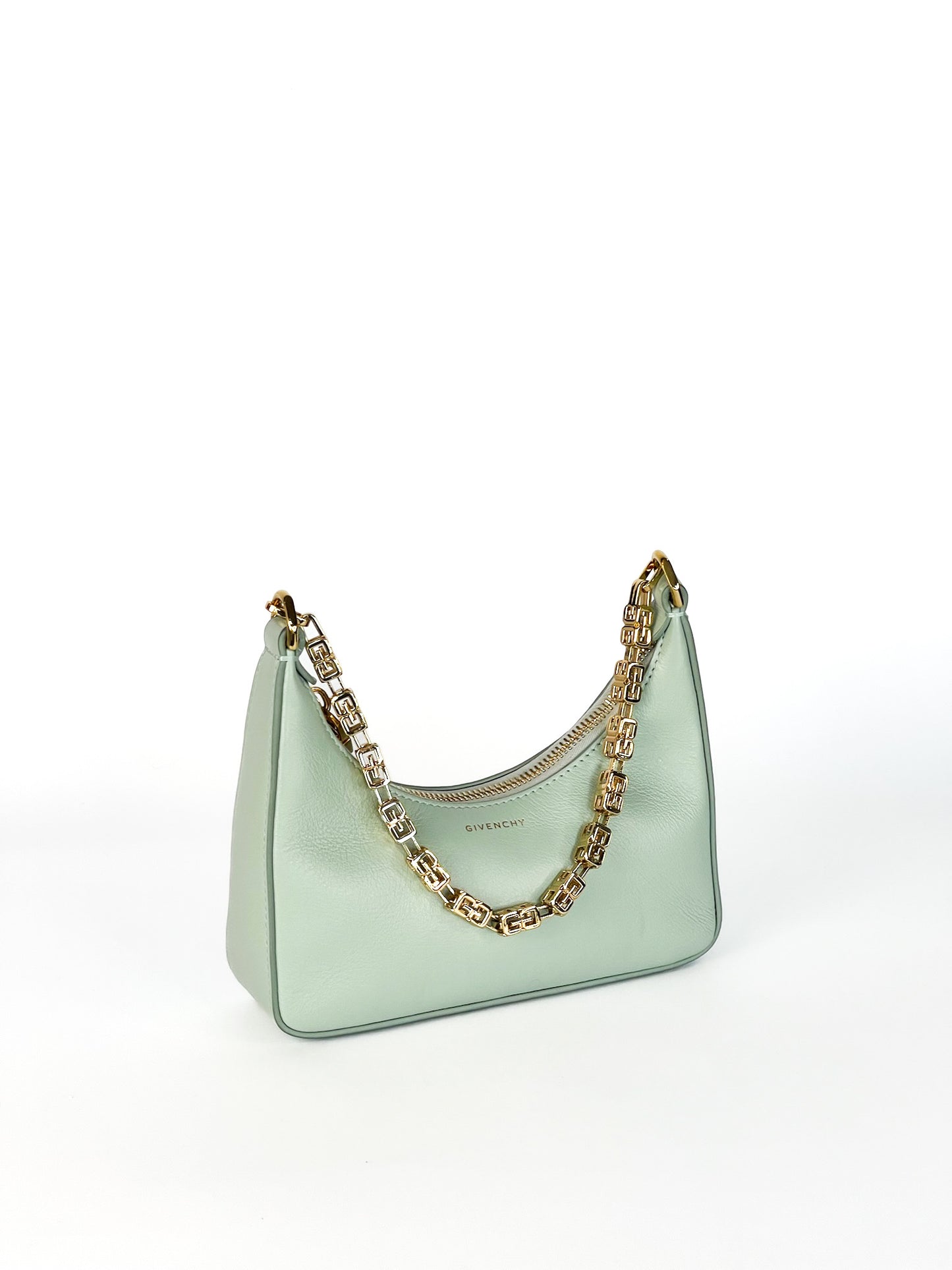Givenchy Smooth Calfskin Mini Moon Cut Out Shoulder Bag Celadon