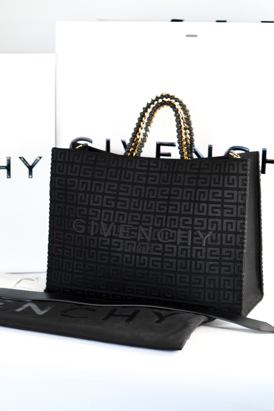 Givenchy Medium G-Tote Shopping Bag in 4G Embroidery with Chain
