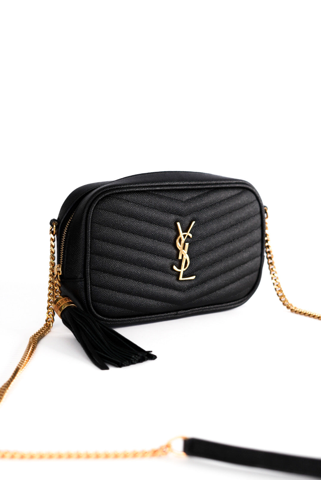 Saint Laurent Grain De Poudre Matelasse Monogram Mini Lou Camera Bag Black