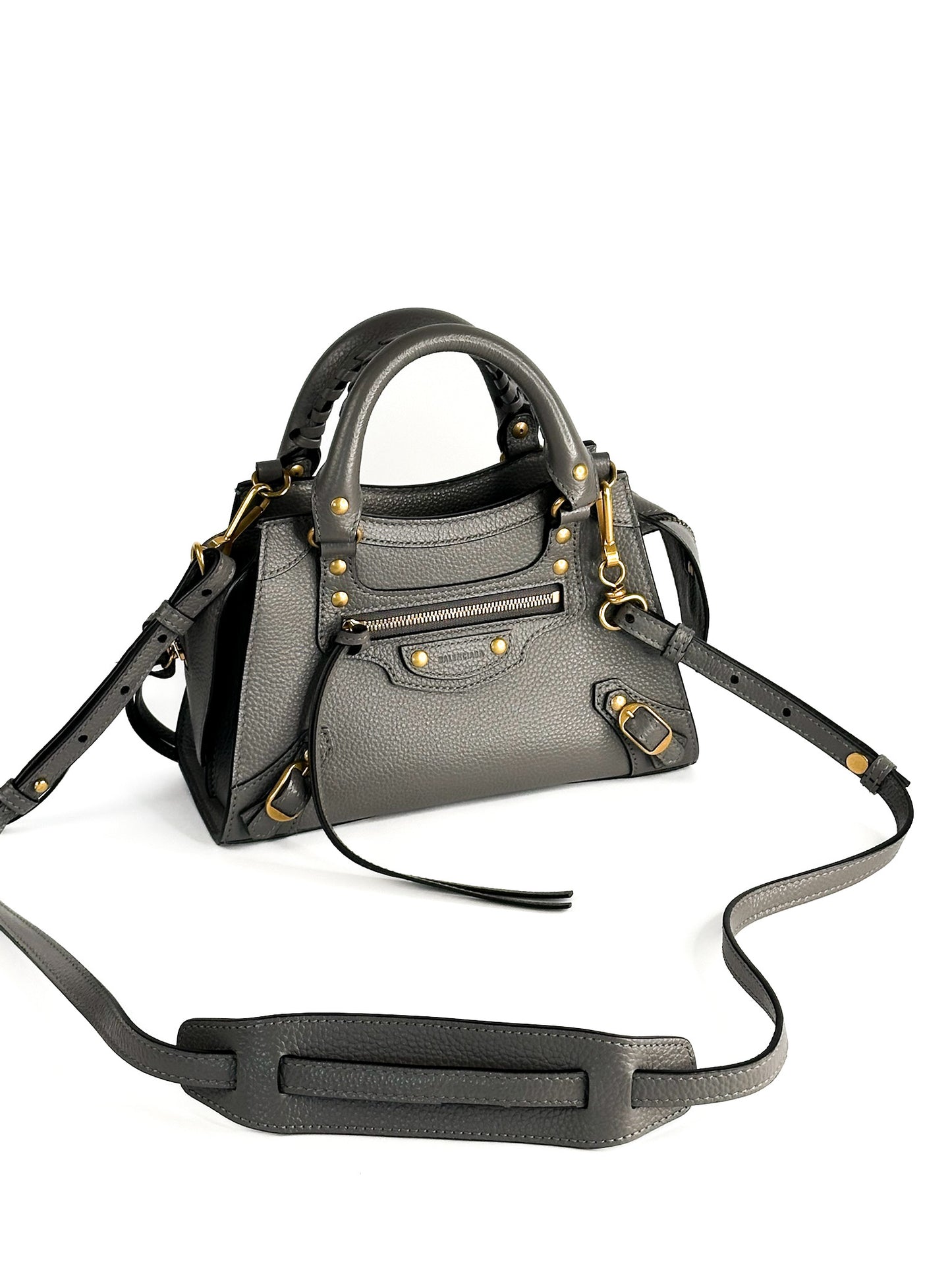 Balenciaga Grained Calfskin Neo Classic Gold Hardware Mini City Dark Grey
