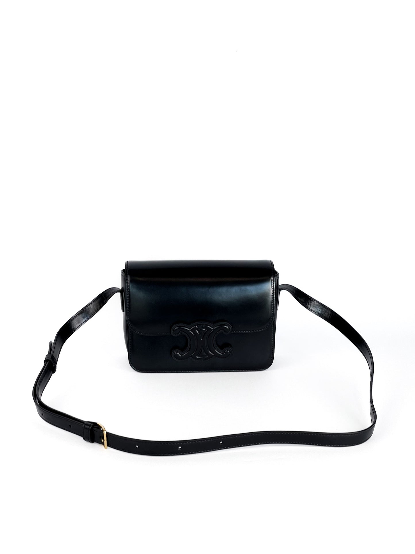 Celine Triomphe Leather Handbag In Black