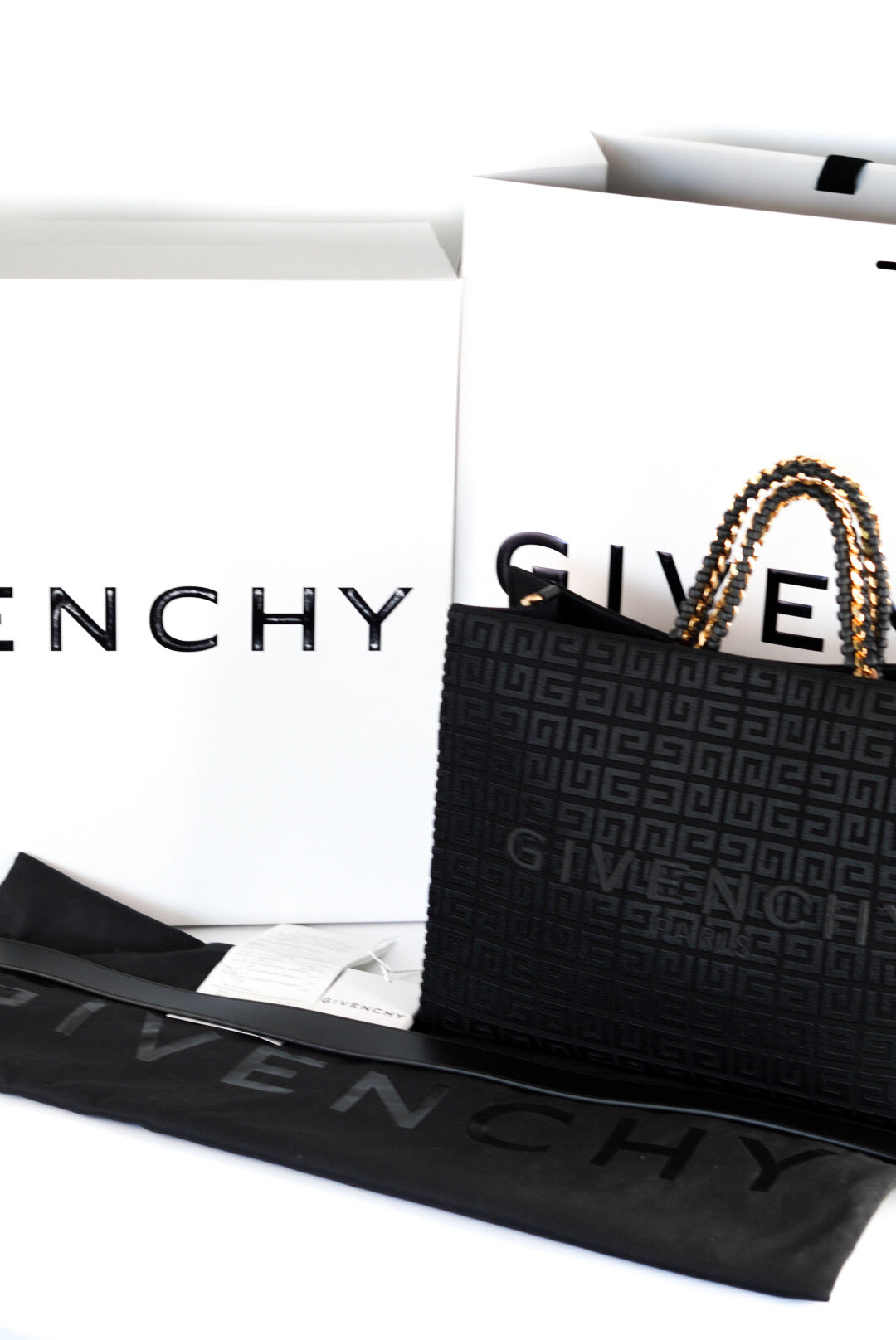 Givenchy Medium G-Tote Shopping Bag in 4G Embroidery with Chain
