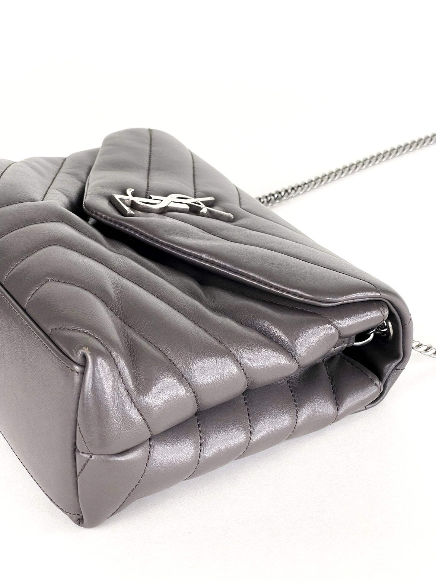 Saint Laurent Loulou Shoulder Bag Dark Grey Quilted Leather Small