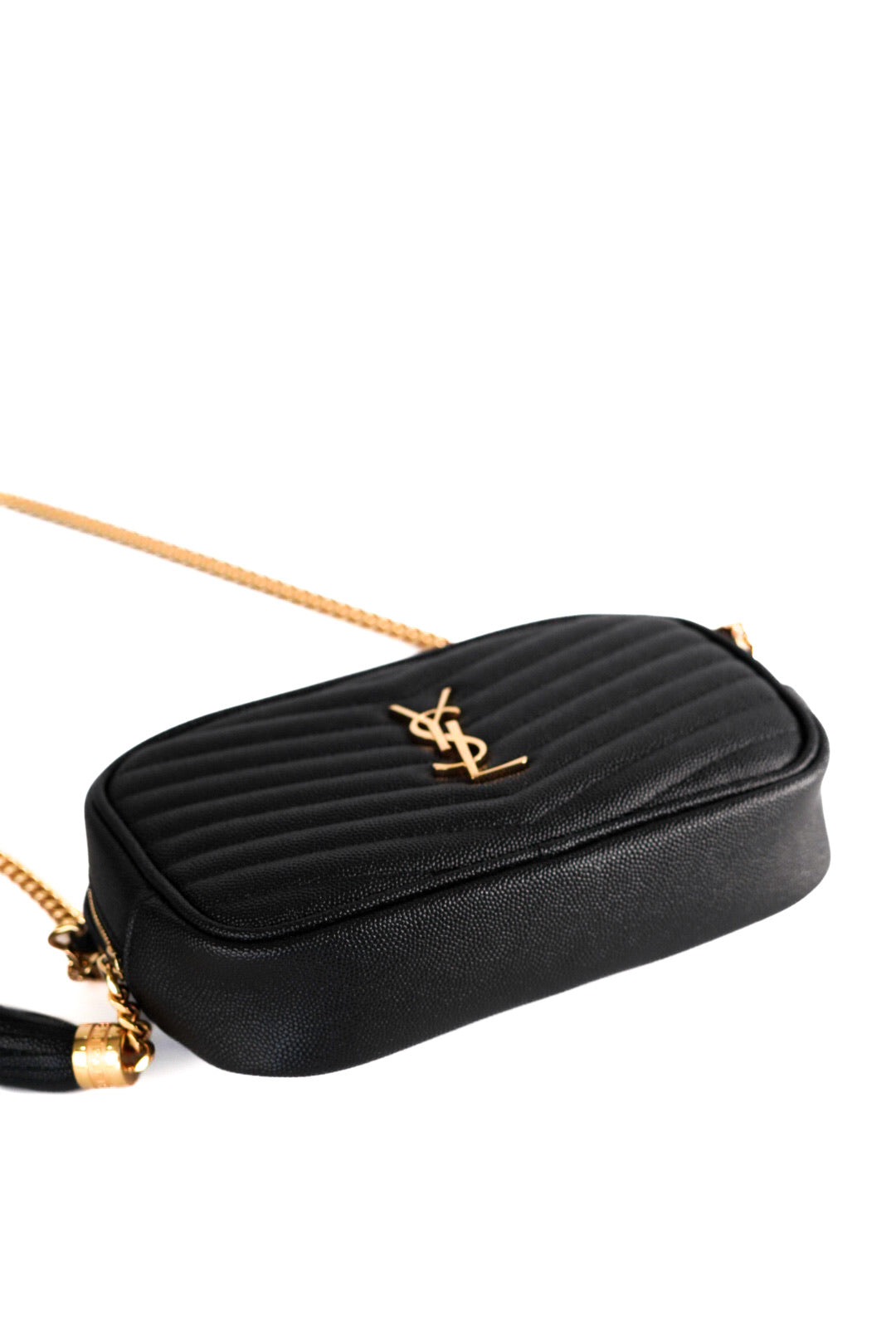 Saint Laurent Grain De Poudre Matelasse Monogram Mini Lou Camera Bag Black