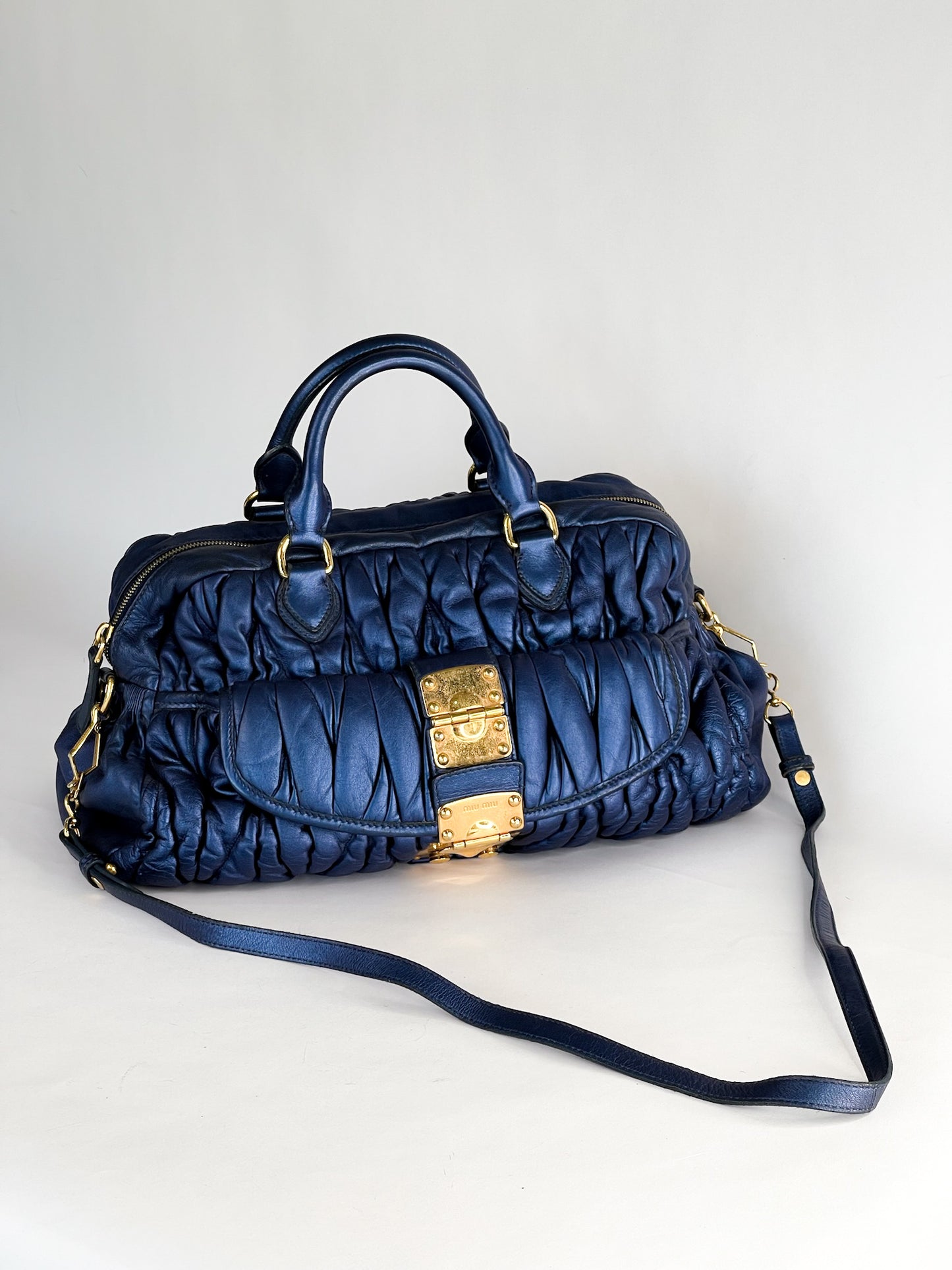 Miu Miu Blue Matelasse Quilted Leather Satchel
