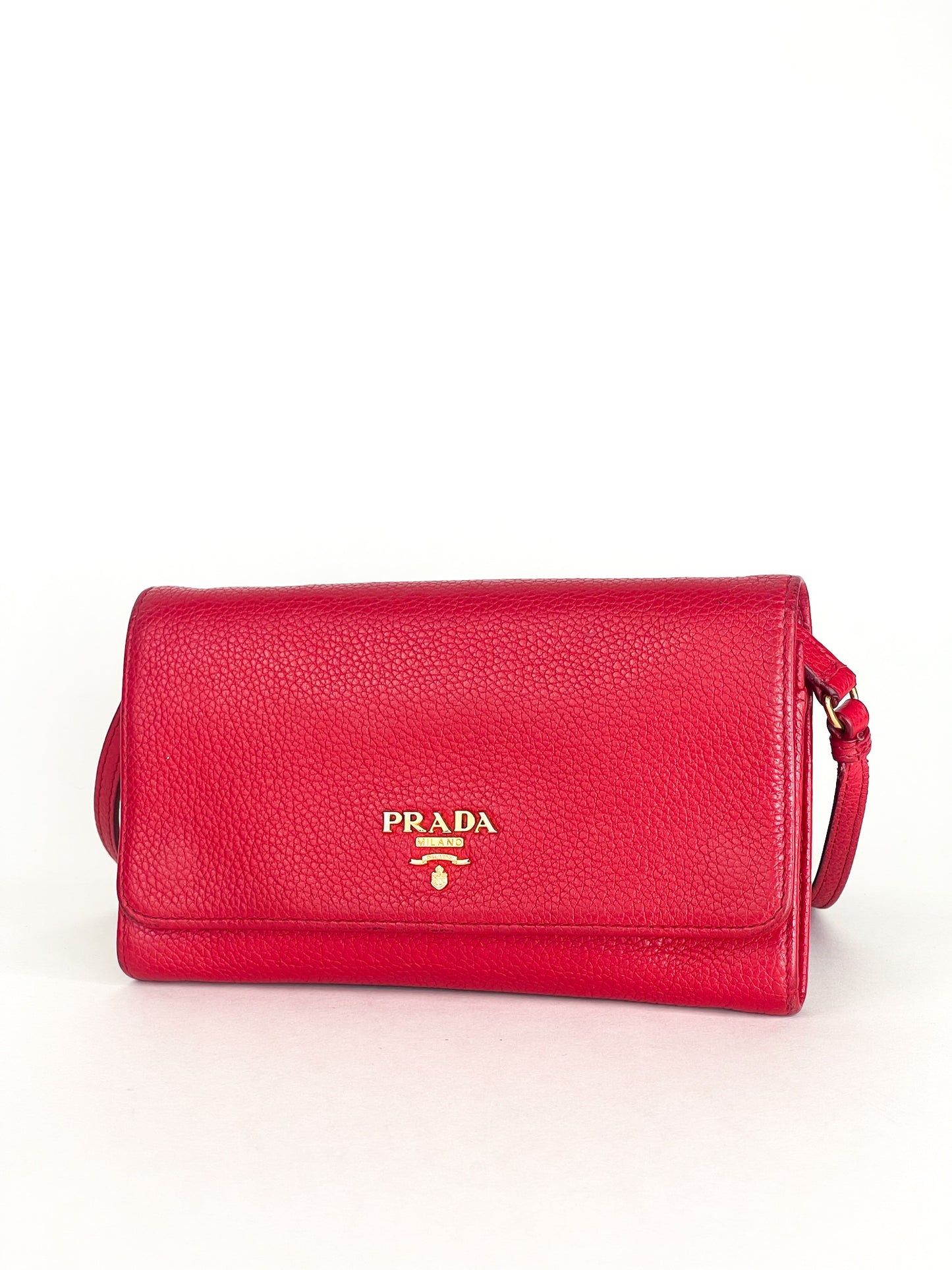 Prada Red Leather Wallet On Leather Strap