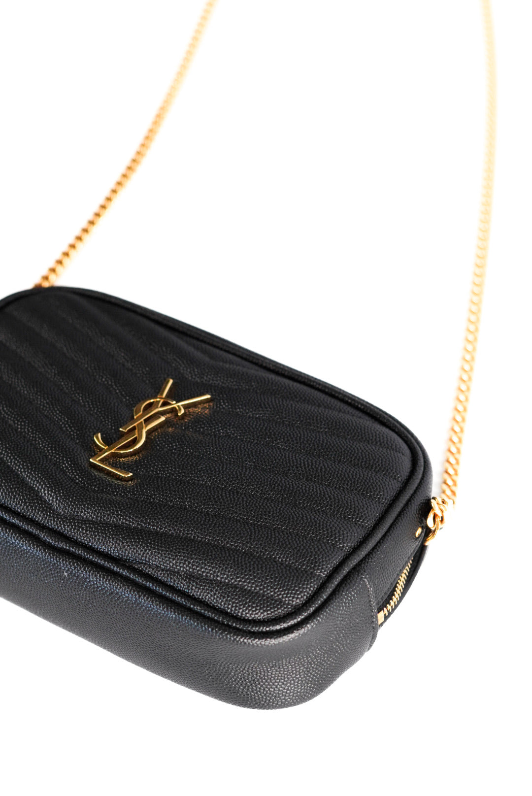 Saint Laurent Grain De Poudre Matelasse Monogram Mini Lou Camera Bag Black