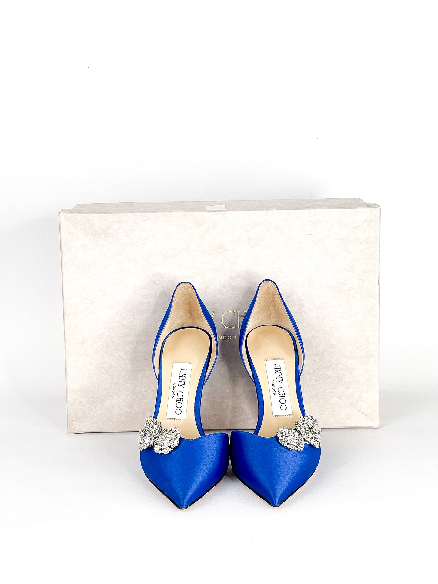 Jimmy Choo Blue Satin Crystal
Embellished D'ORSAY Heels Pump Size
35 fits 36
