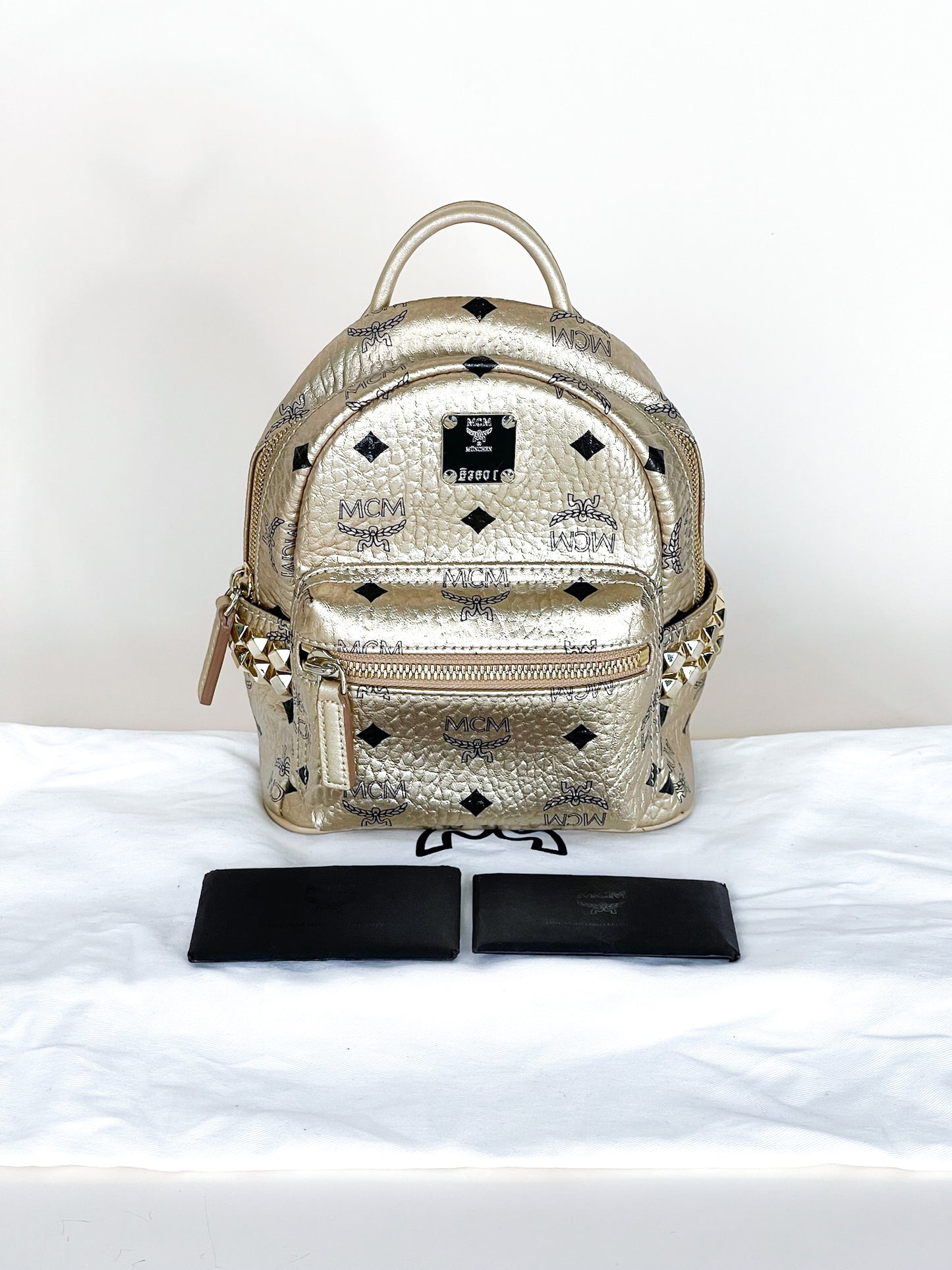 MCM Gold Visetos Mini Backpack