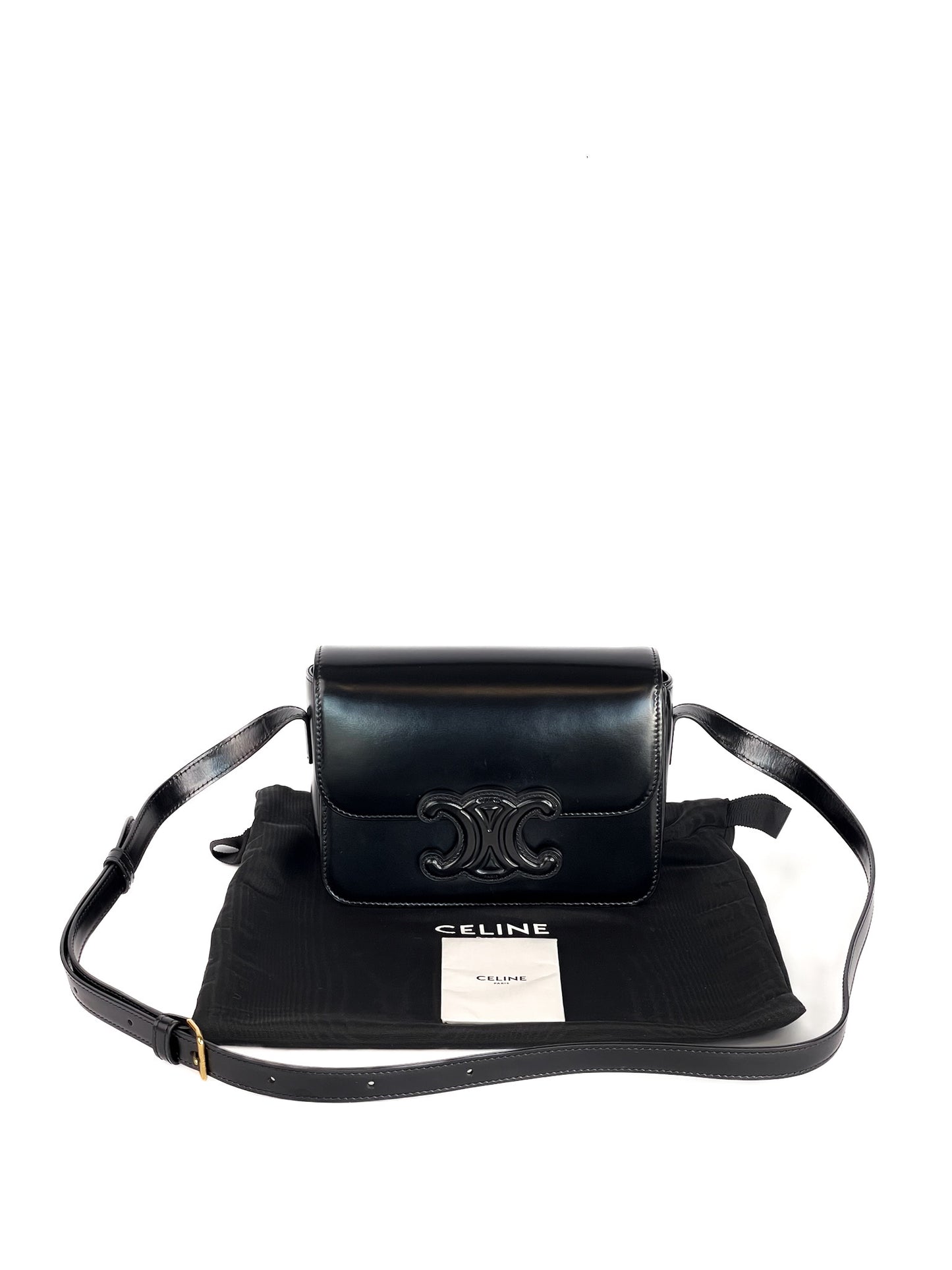 Celine Triomphe Leather Handbag In Black