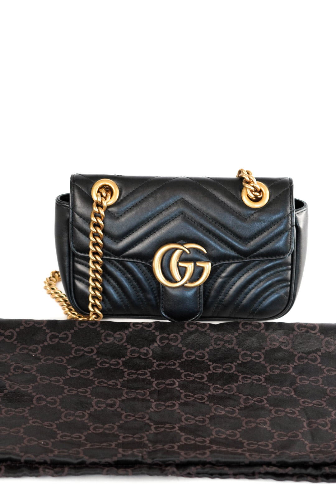Gucci Calfskin Matelasse Mini GG Marmont Shoulder Bag Black