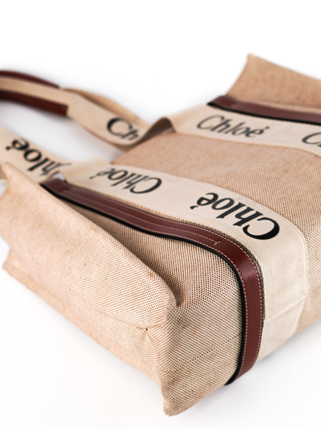 Chloe Beige/Brown Canvas and Leather Medium Woody Tote