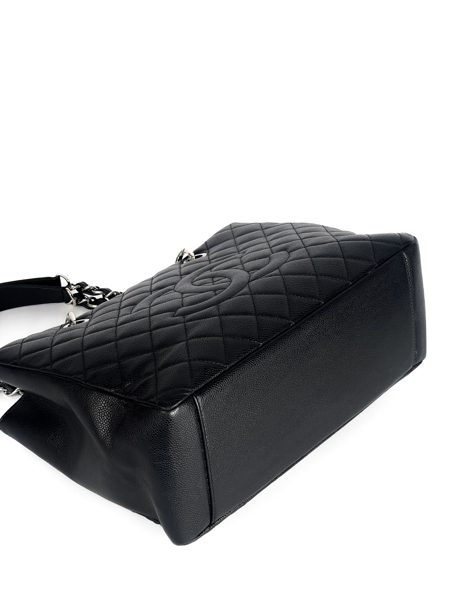 Chanel Grand Shopping Tote (GST) Black Quilted Caviar Leather Silver Hardware