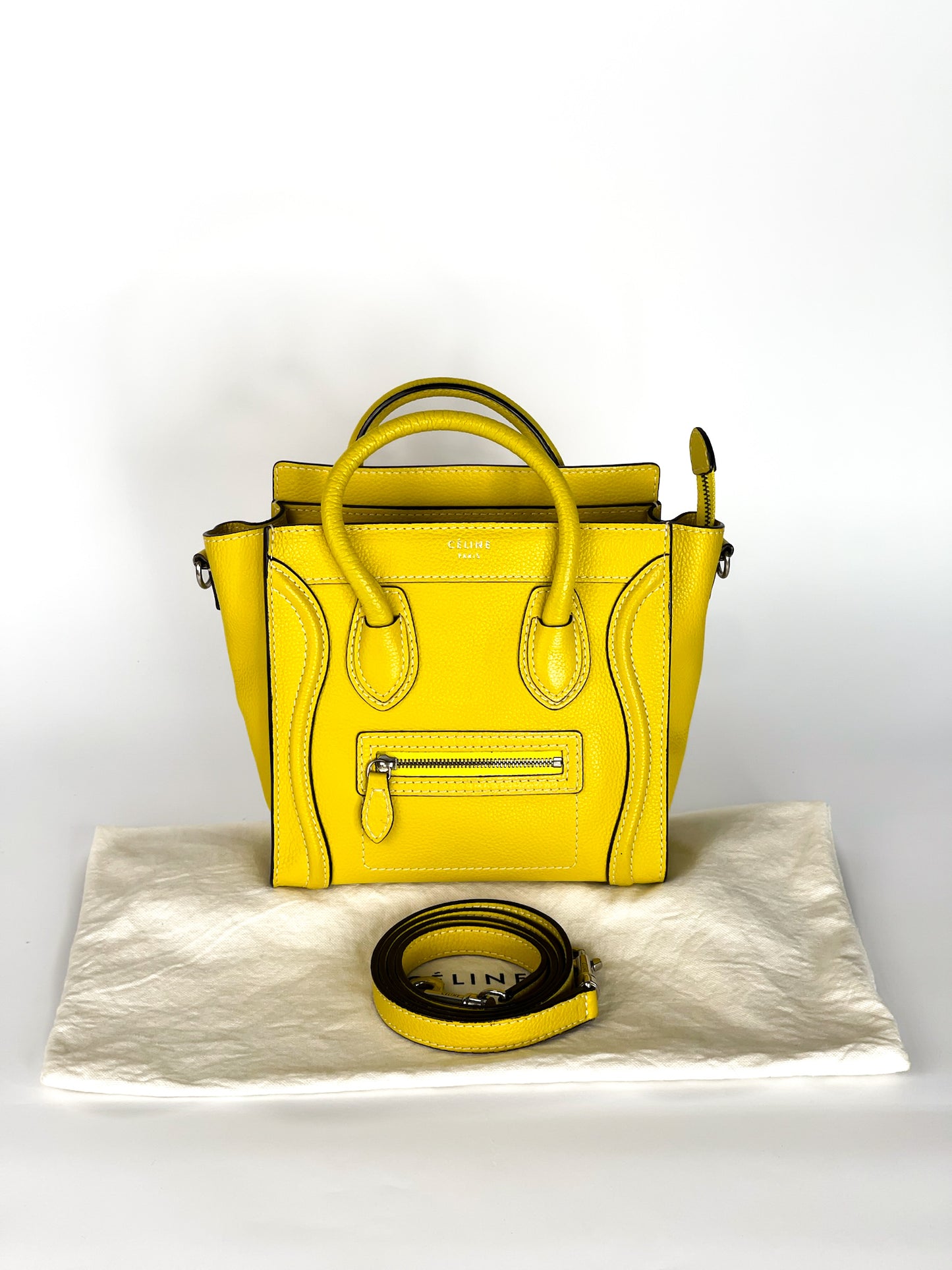 Celine Yellow Leather Nano Luggage Tote