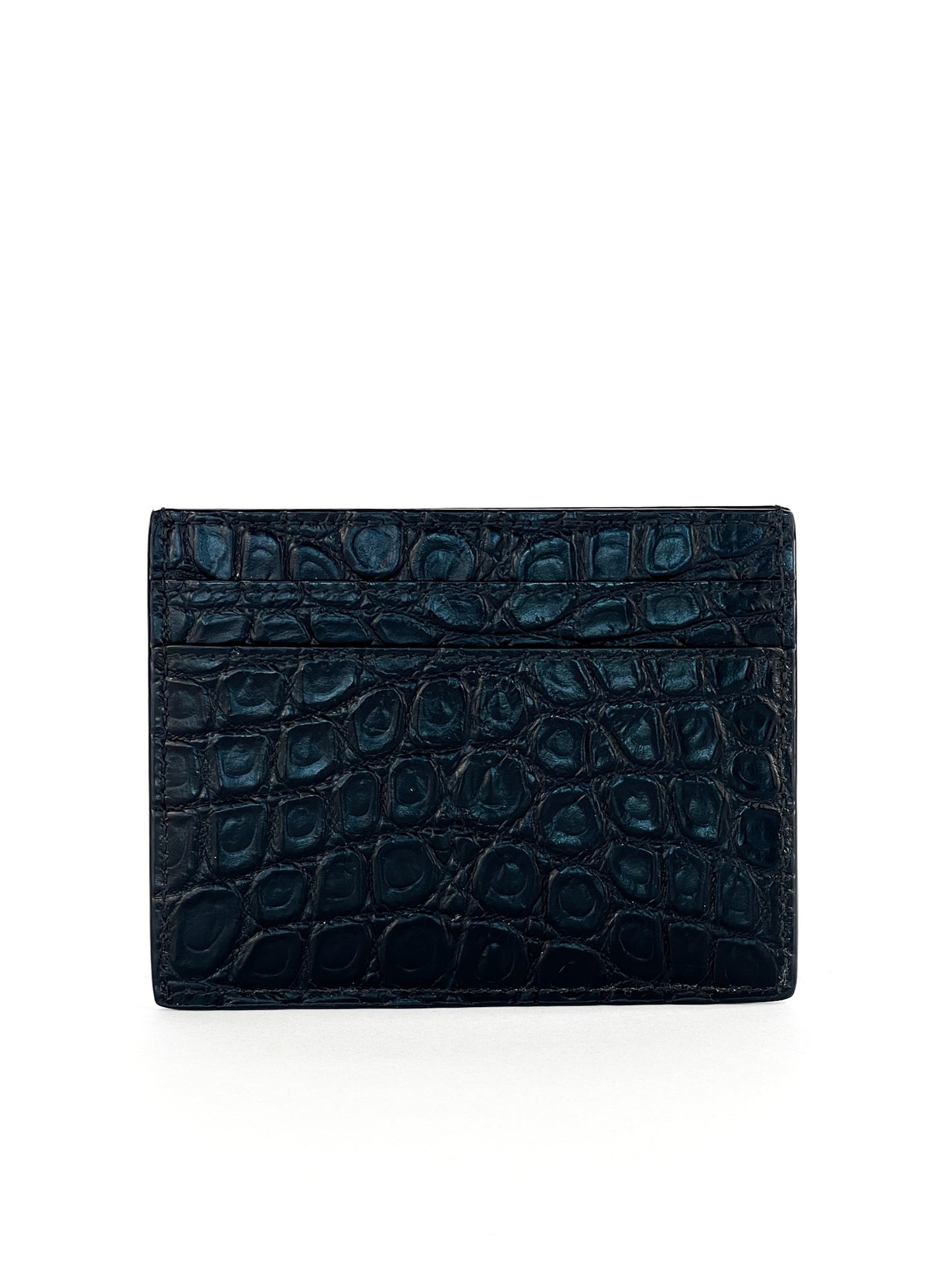 Saint Laurent Calfskin Crocodile Embossed Card Case Black