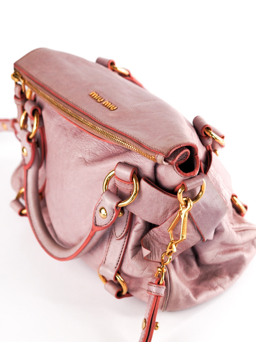 Miu Miu Vitello Lux Mini Bow Bag Mughetto