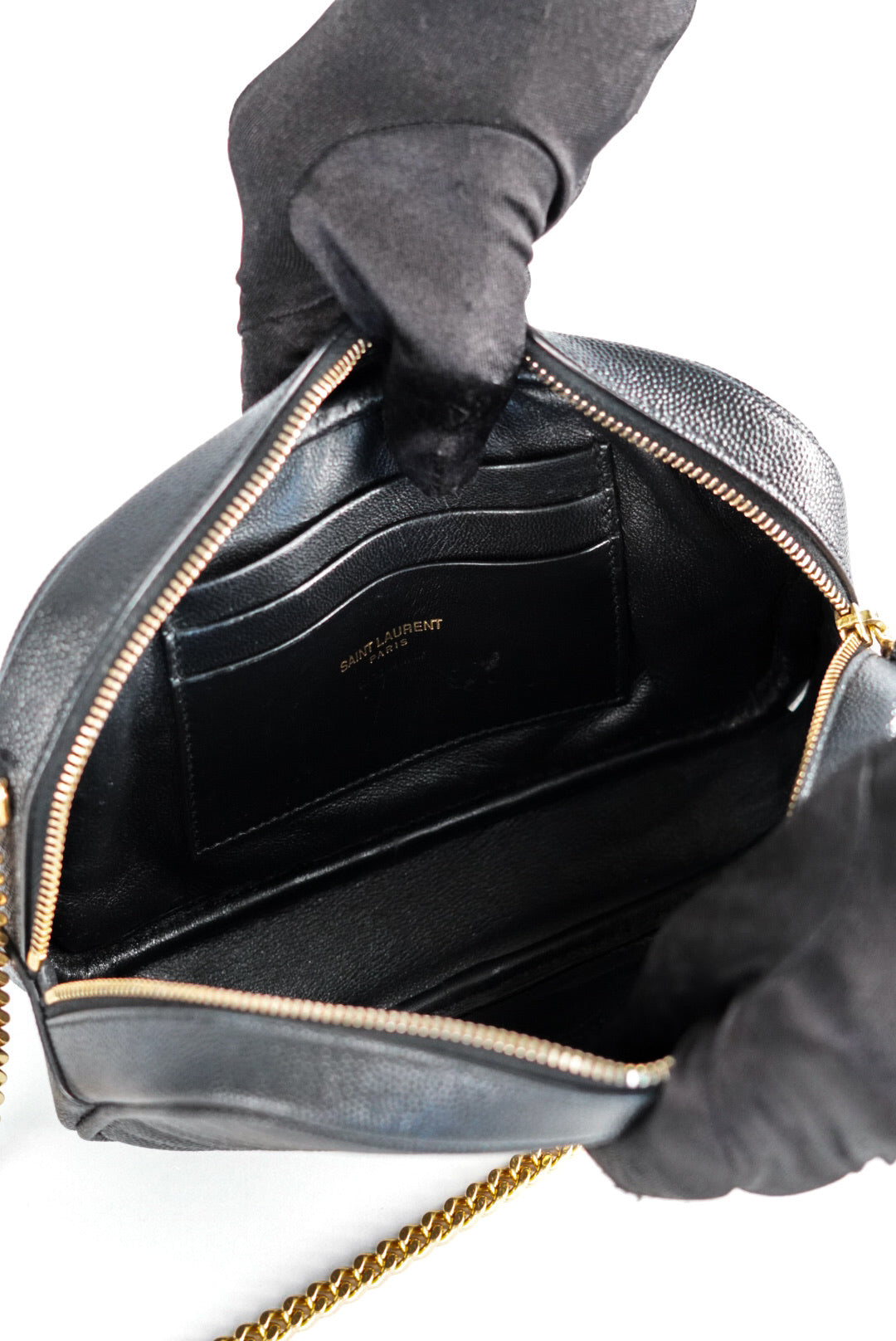 Saint Laurent Grain De Poudre Matelasse Monogram Mini Lou Camera Bag Black