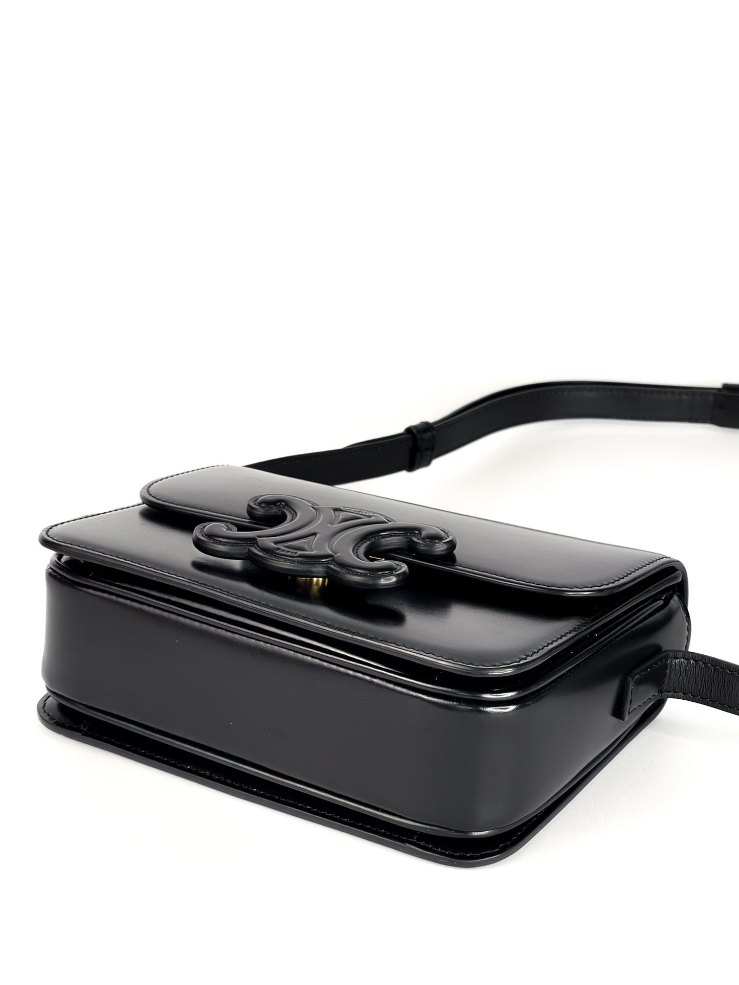 Celine Triomphe Leather Handbag In Black