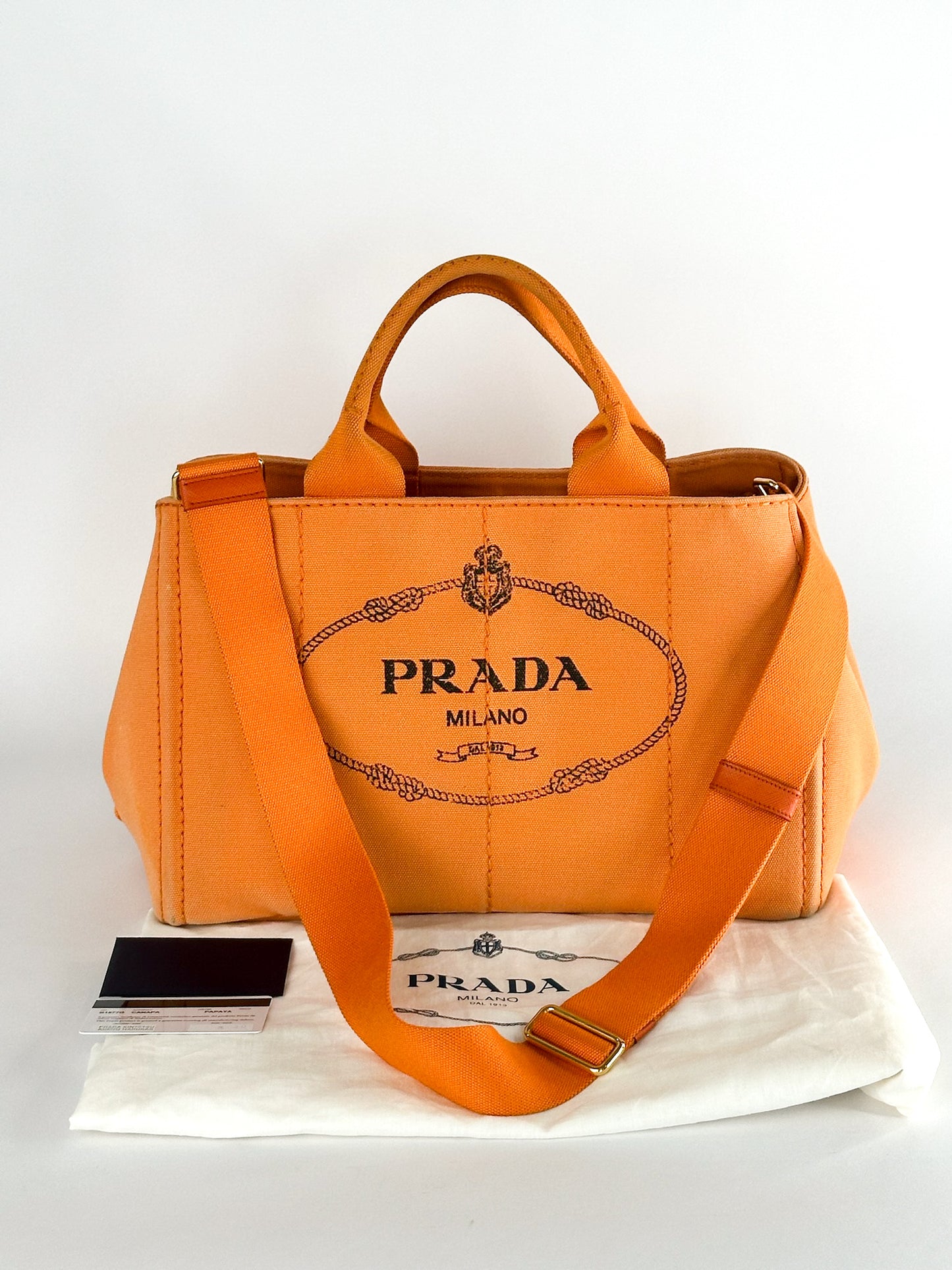 Prada Canapa Canvas Satchel Orange