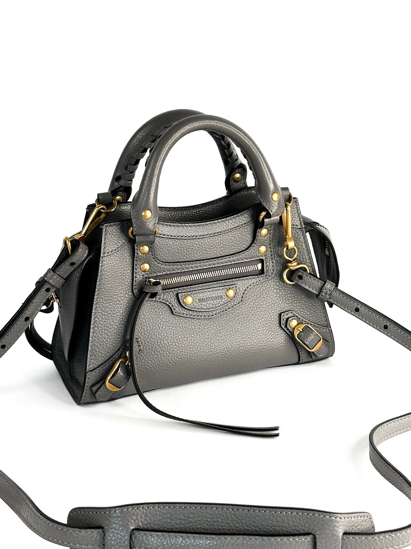 Balenciaga Grained Calfskin Neo Classic Gold Hardware Mini City Dark Grey