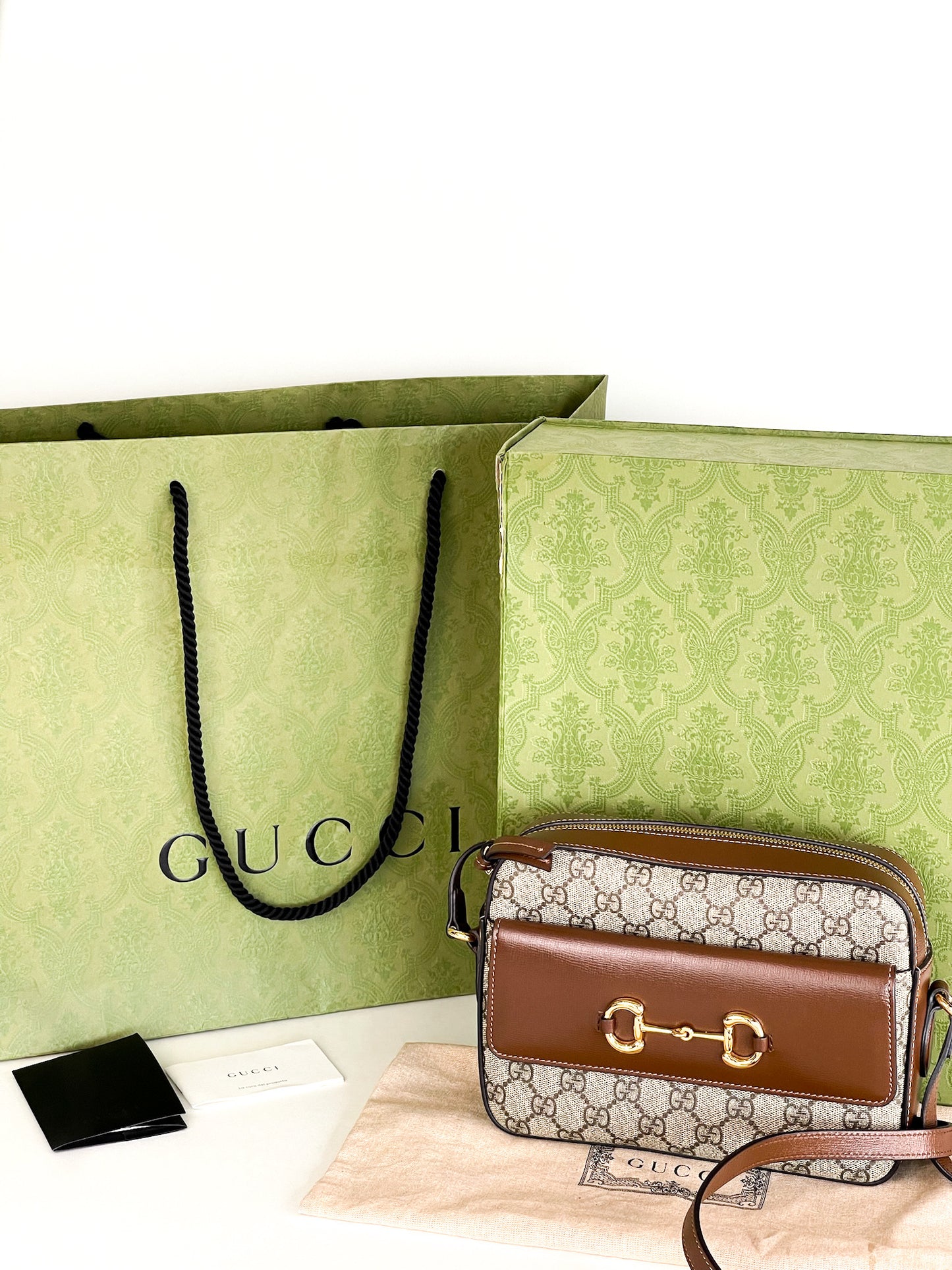 Gucci Small Horsebit Beige/Brown GG Supreme Canvas and Leather Shoulder Bag