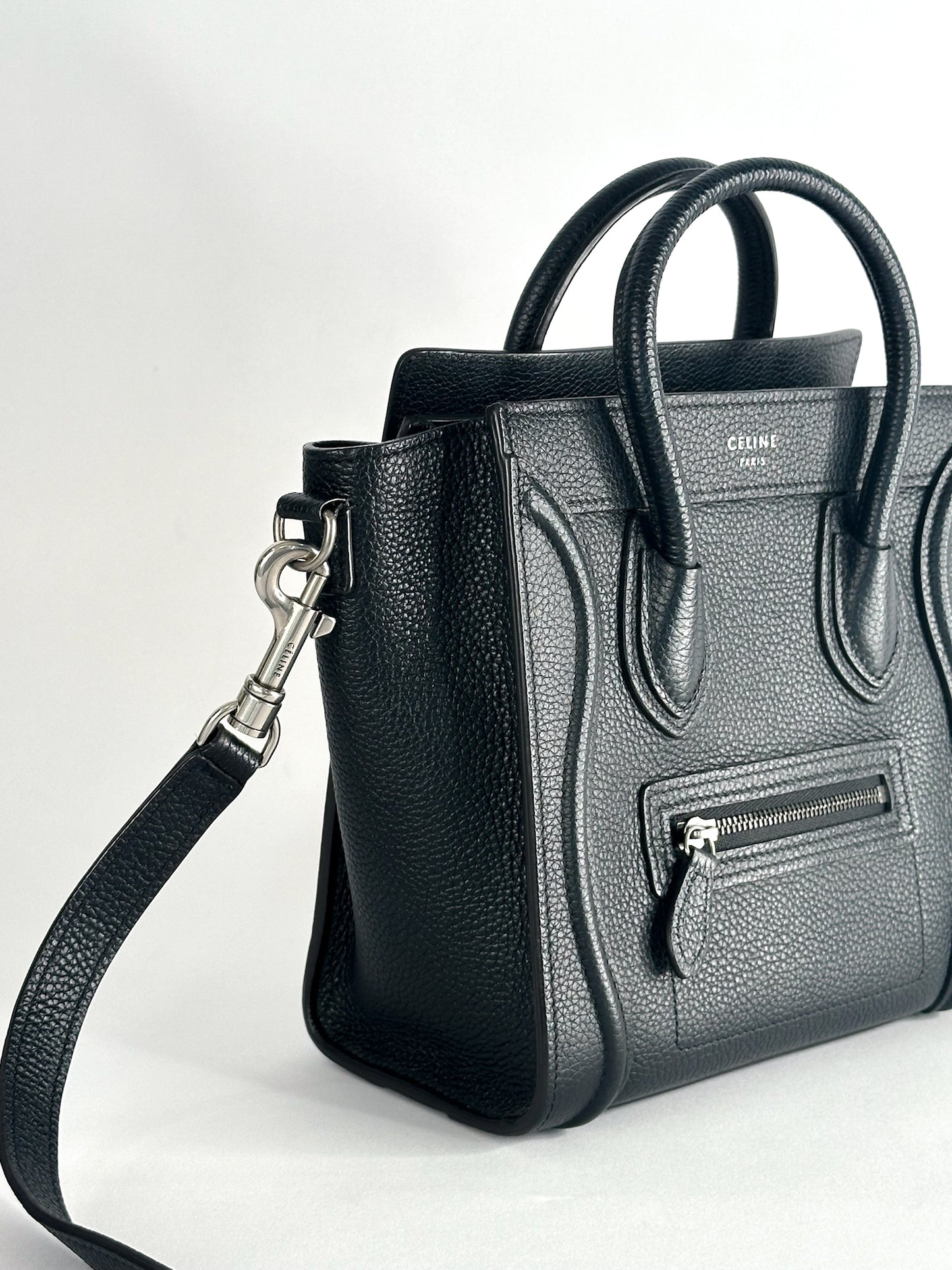 Celine Nano Luggage Bag In Drummed Calfskin Leather