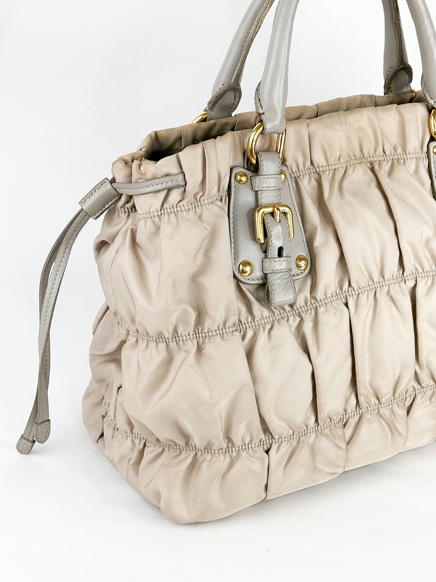 Prada Tessuto Gaufre Alluminio Two Way Bag Gold Hardware