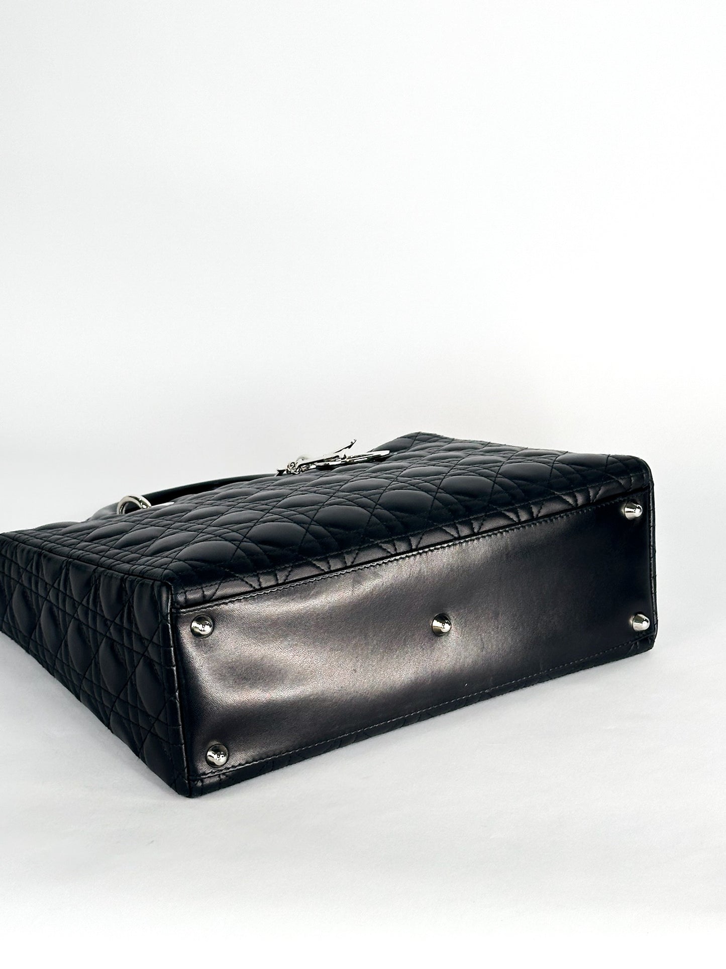 Christian Dior Large Lady Dior Black Cannage Lambskin Silver Hardware