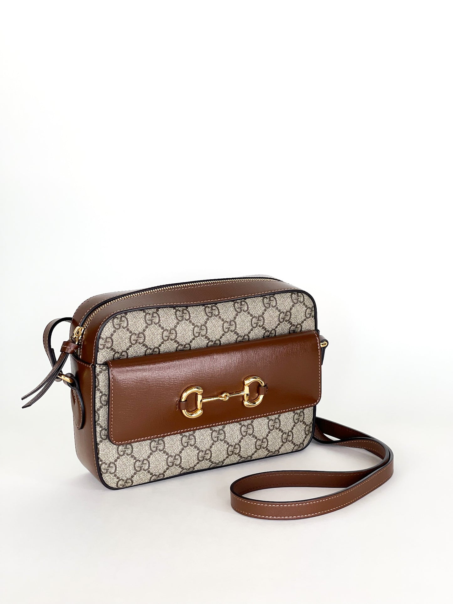 Gucci Small Horsebit Beige/Brown GG Supreme Canvas and Leather Shoulder Bag