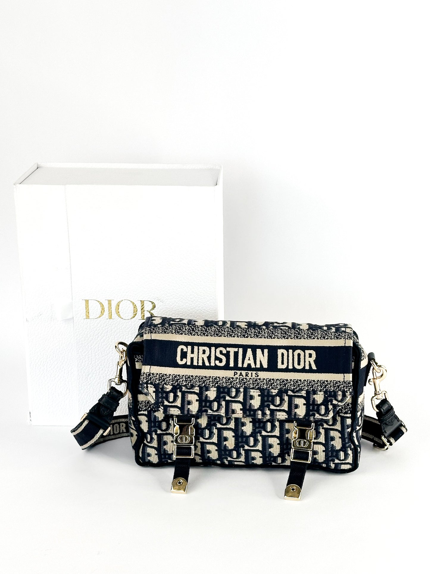 Christian Dior Camp Bag Blue Oblique Small Embroidery