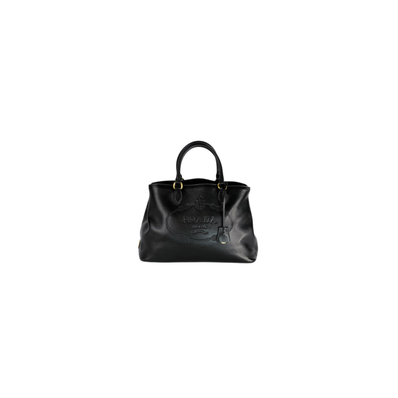 Prada Glace Calfskin Embossed Logo Tote Black