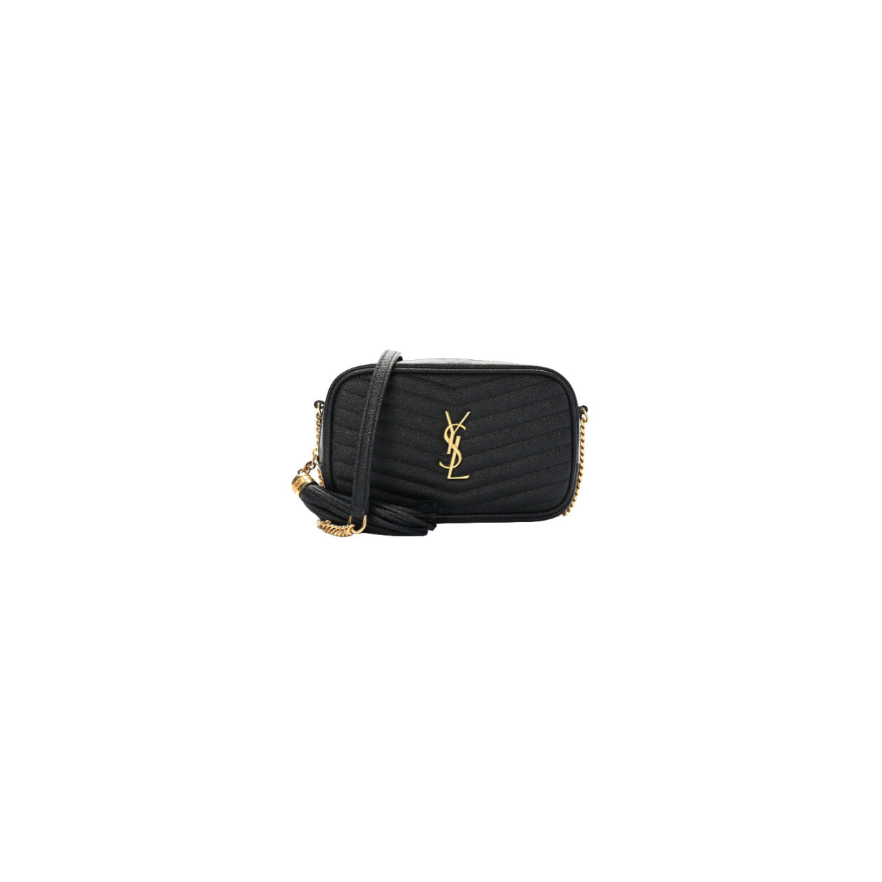 Saint Laurent Grain De Poudre Matelasse Monogram Mini Lou Camera Bag Black