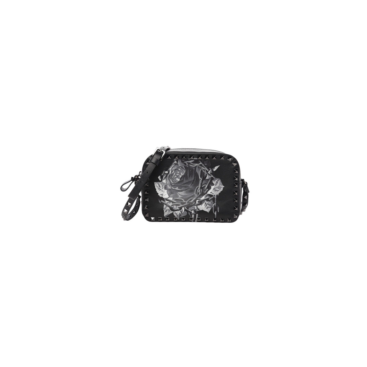 Valentino Garavani X UNDERCOVER Calfskin Rockstud Rose Print Camera Crossbody Bag Black Limited Edition