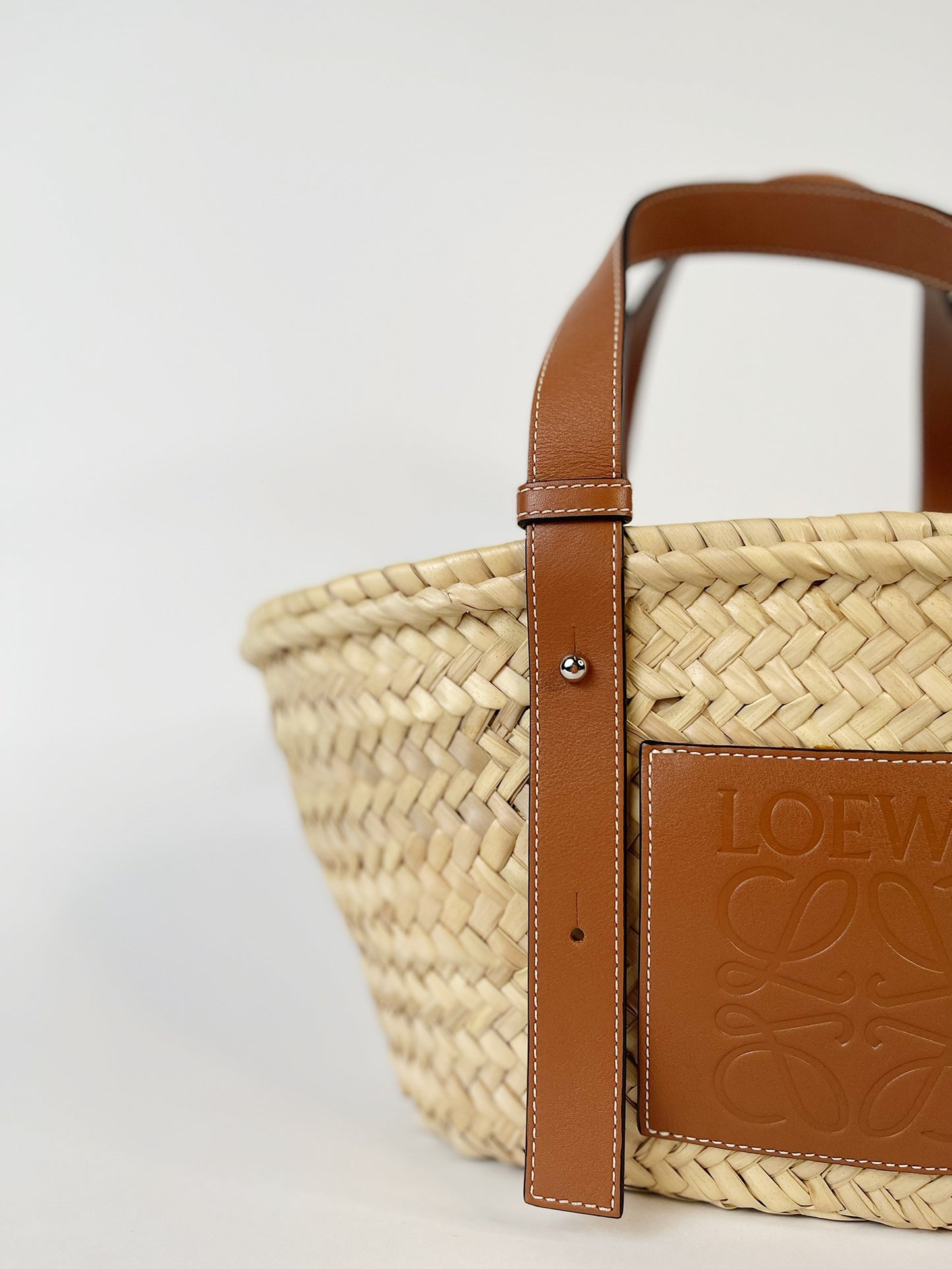 Loewe Basket Bag in Palm Leaf And Calfskin
