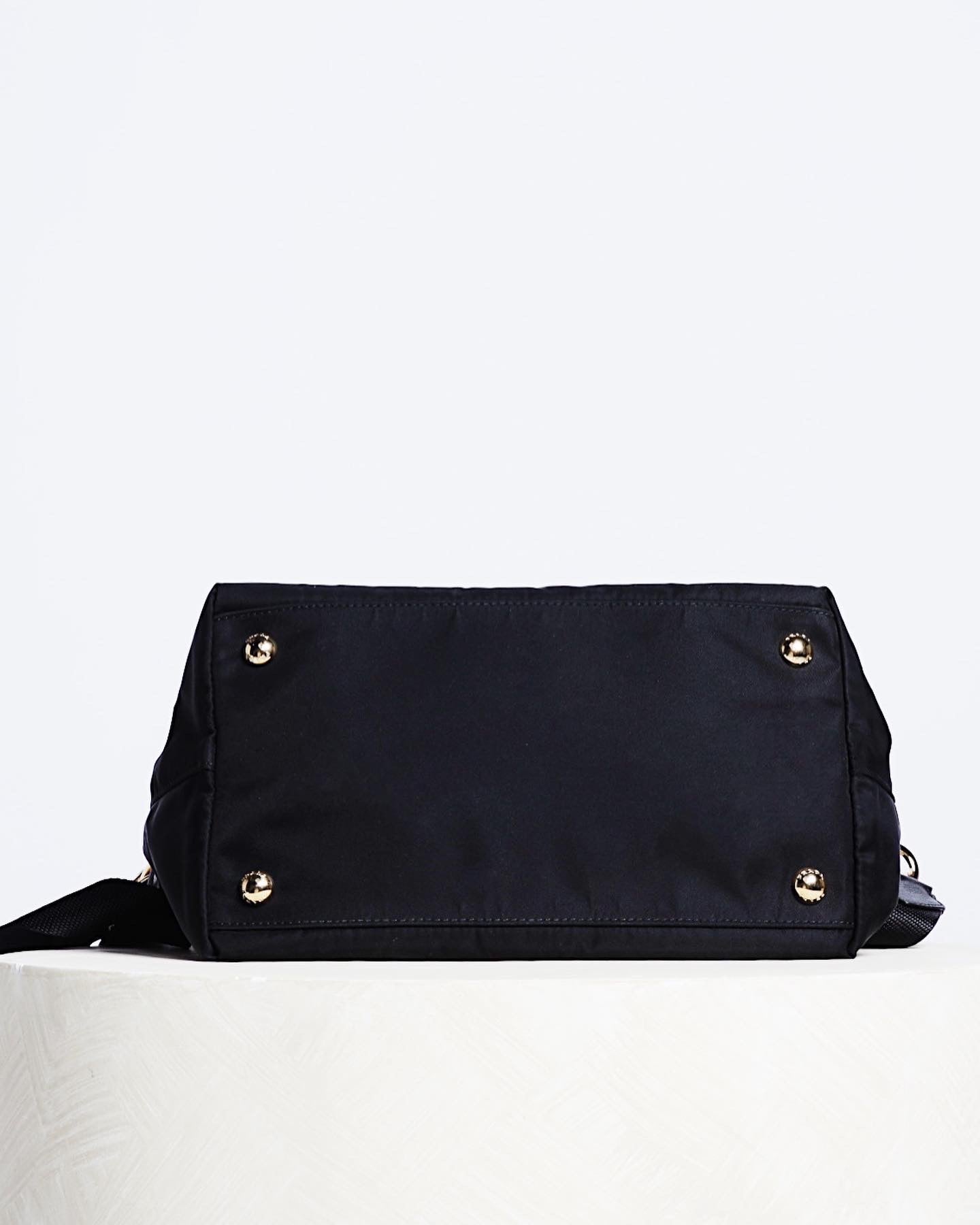 Prada Tessuto Nylon Saffiano Leather Trim Black Medium Satchel