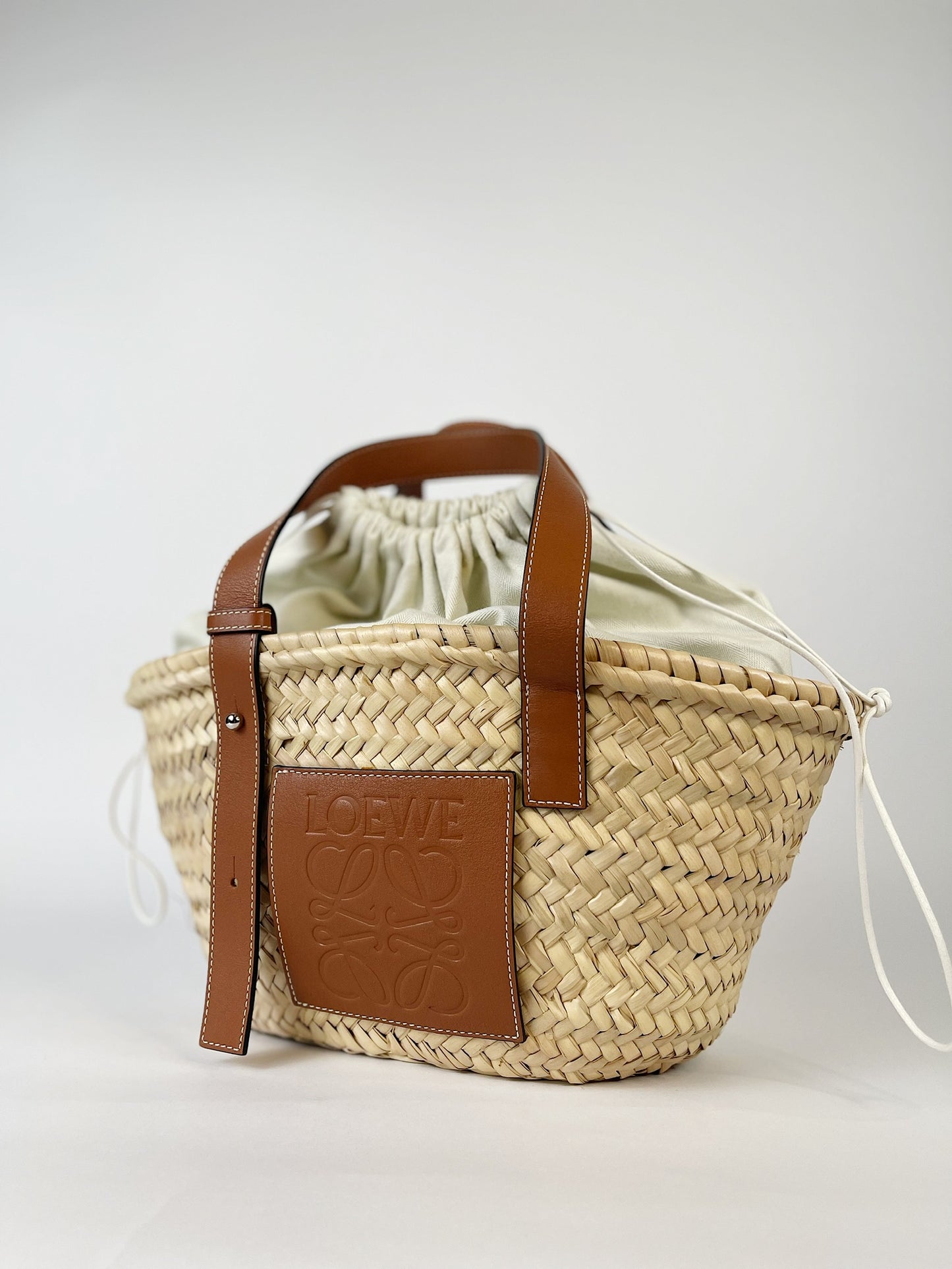 Loewe Basket Bag in Palm Leaf And Calfskin