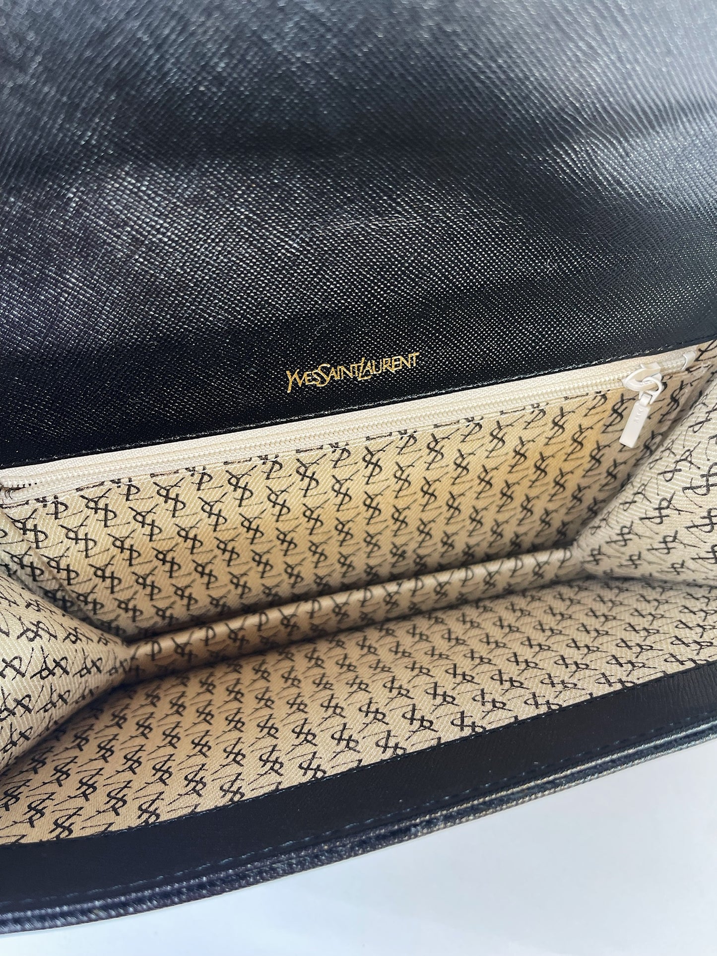 Yves Saint Laurent Black Saffiano Flap Clutch Bag