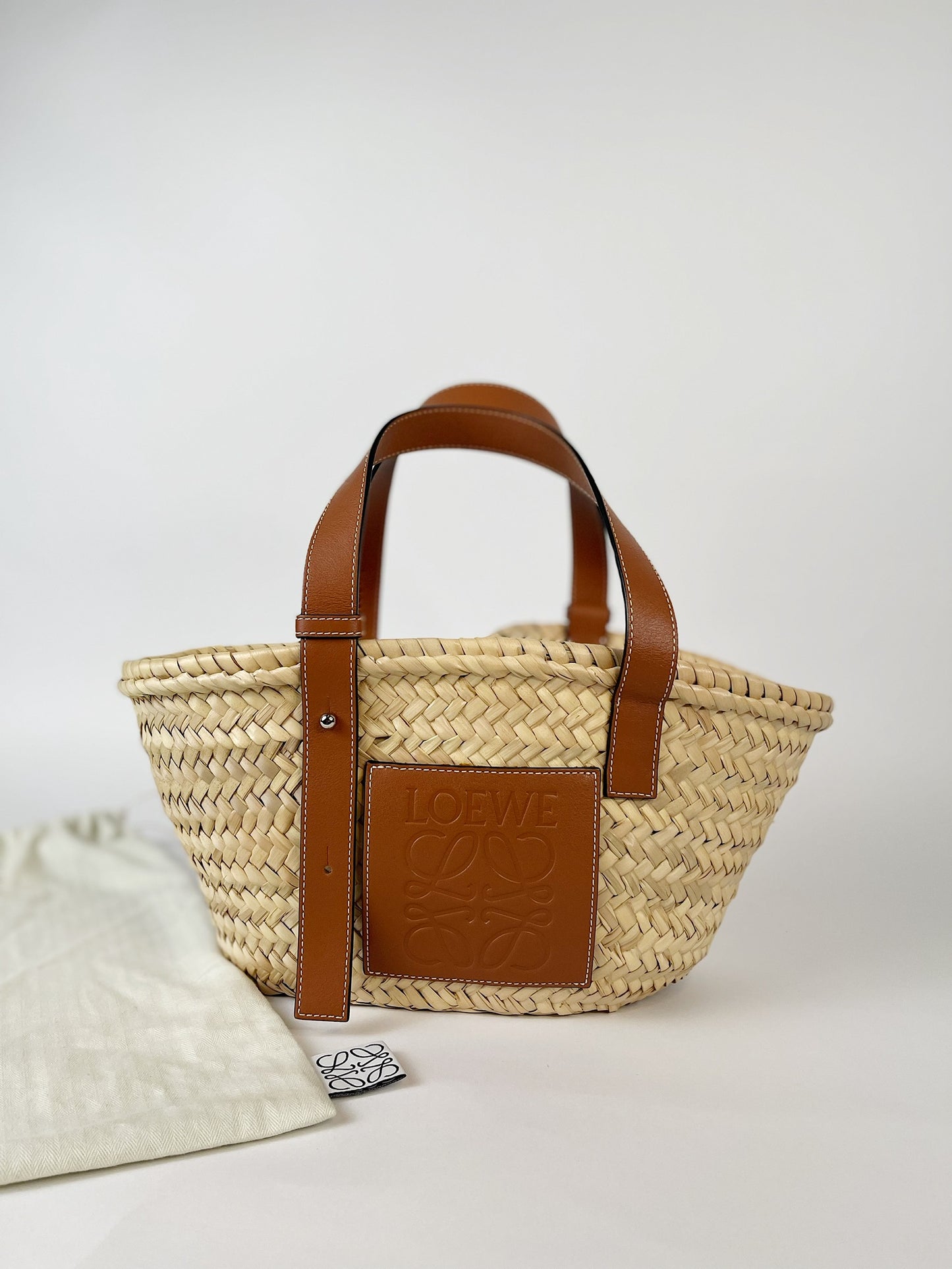 Loewe Basket Bag in Palm Leaf And Calfskin