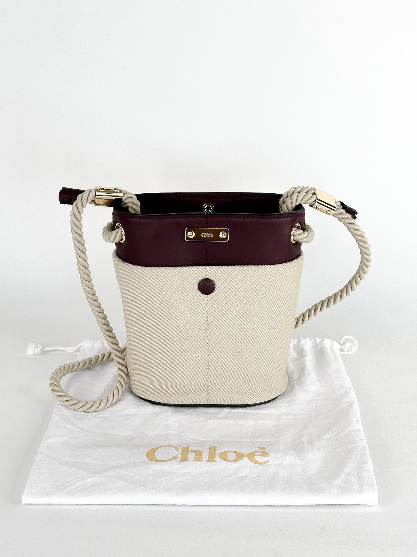 Chloe Linen and Calf Key Small Leather Bucket Bag