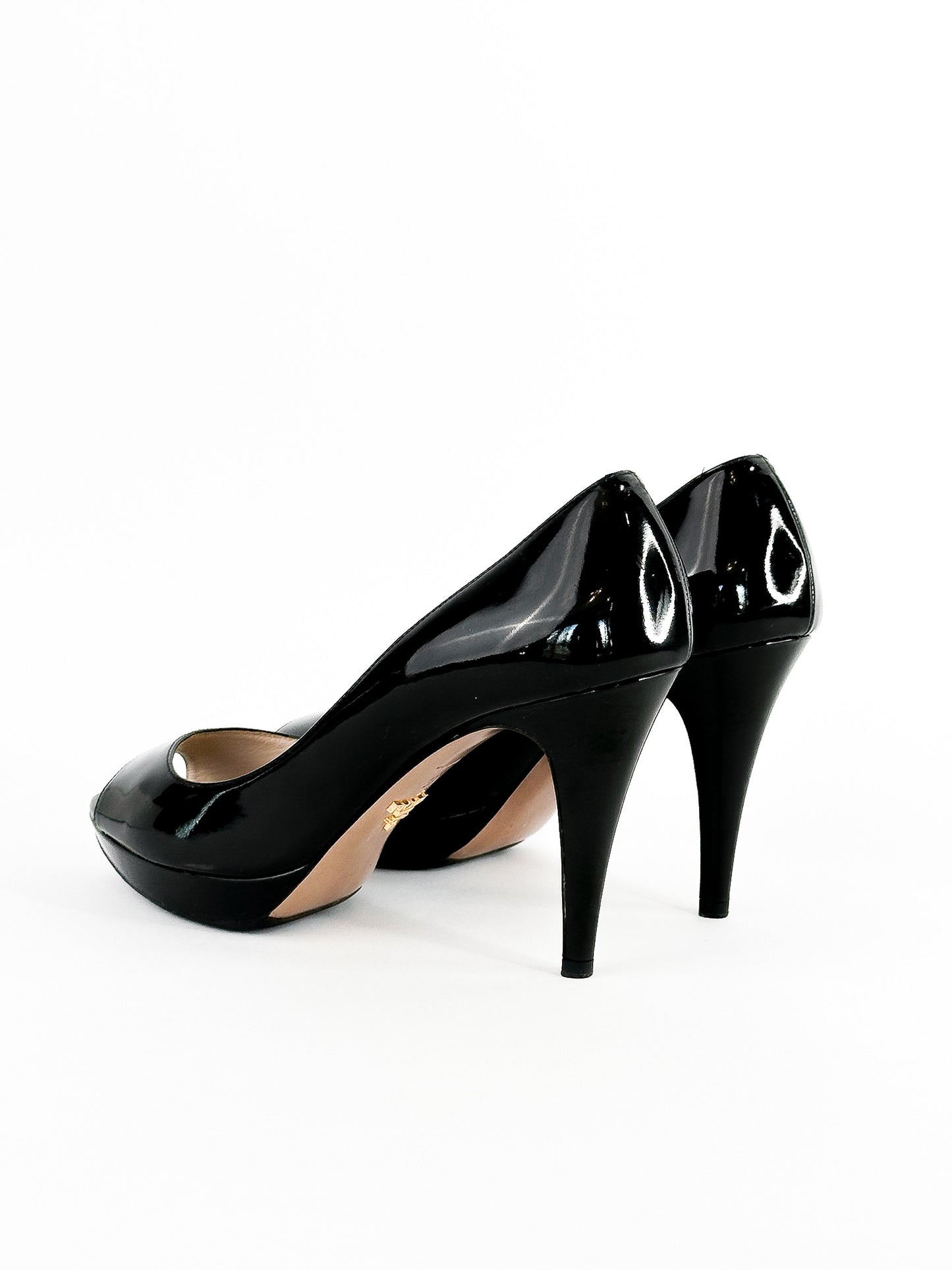 Prada Black Patent Peep Toe Platform Pumps
Size 39 / 24.5cm