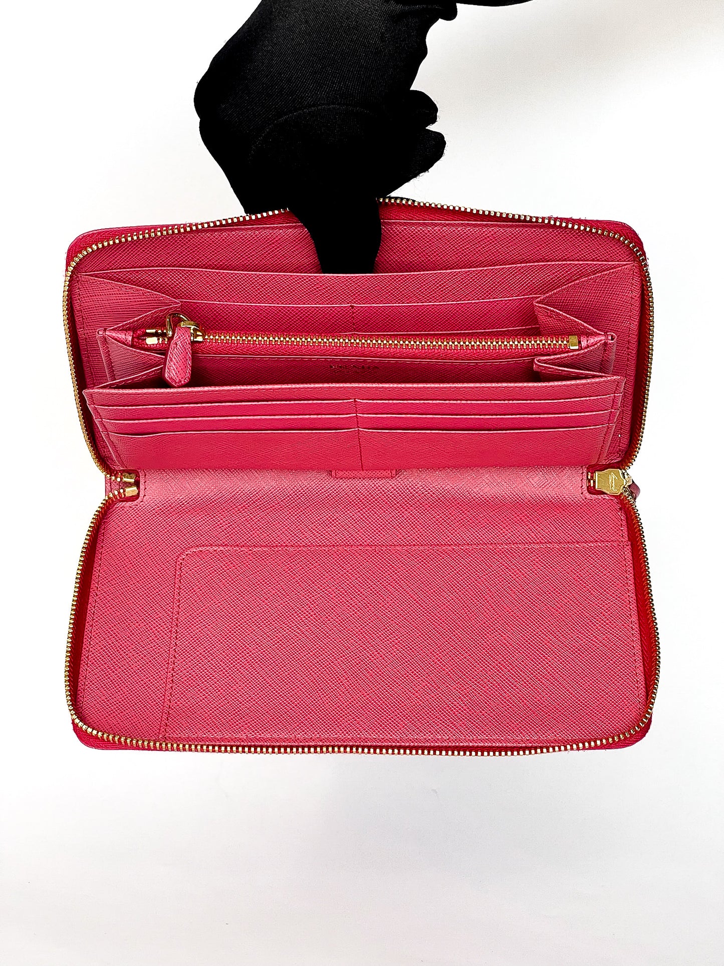 Prada Saffiano Long Zip Around Wallet Pink