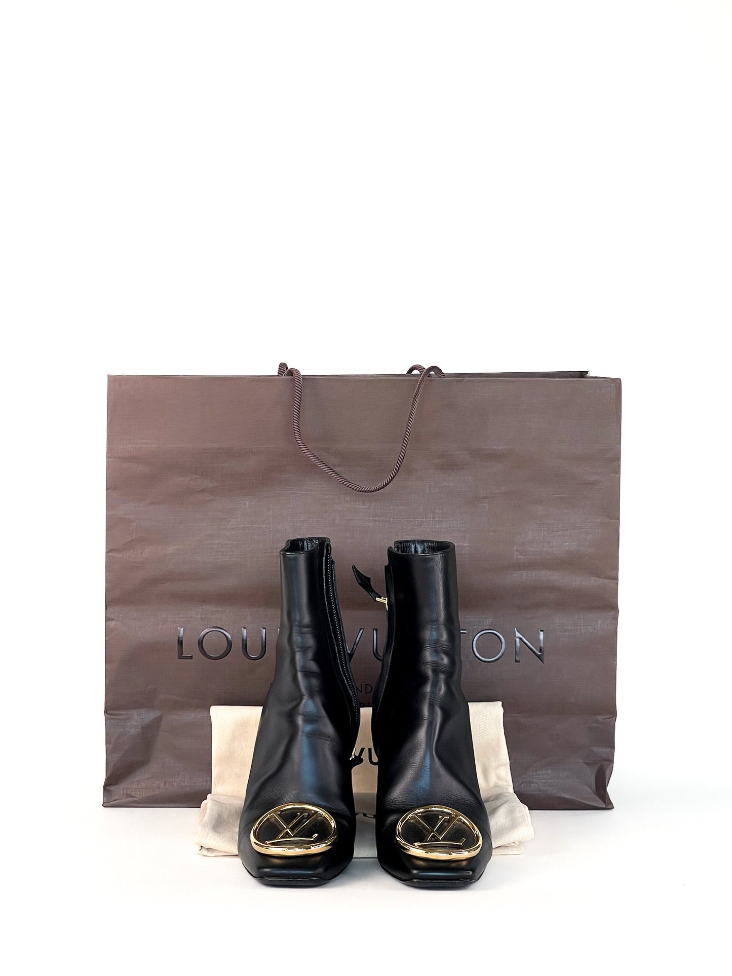Louis Vuitton Black Leather Madeleine Block Heel Ankle Boots Size 36