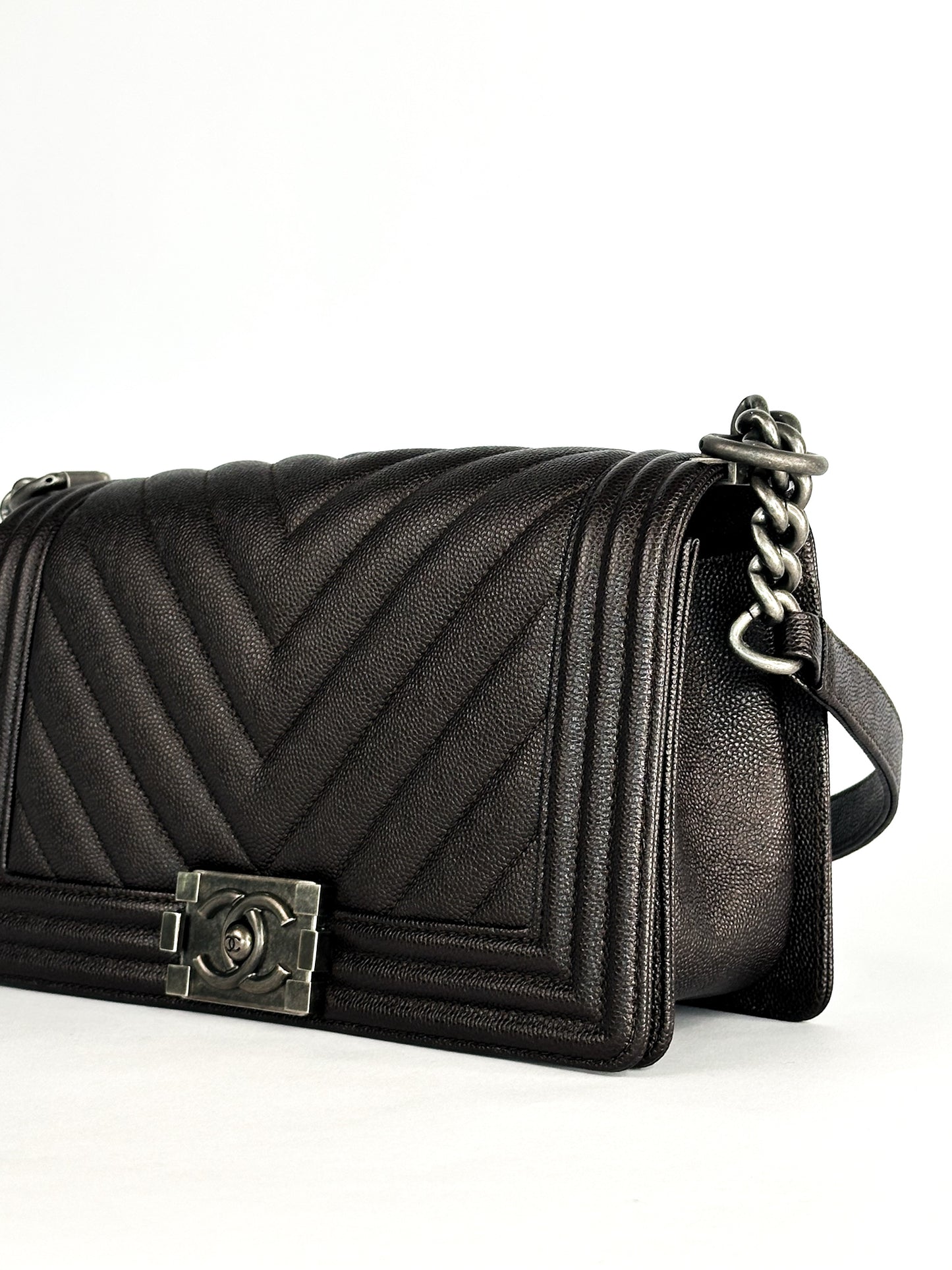 Chanel Caviar Chevron Quilted Medium Boy Flap