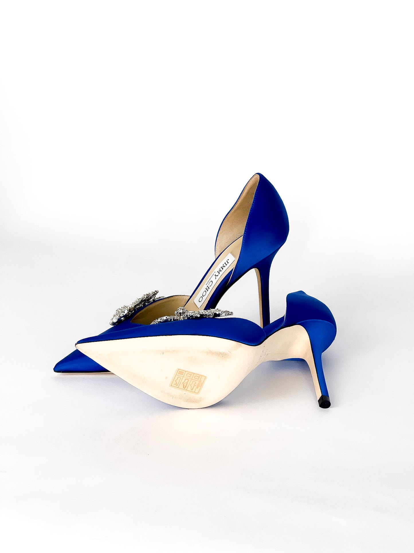 Jimmy Choo Blue Satin Crystal
Embellished D'ORSAY Heels Pump Size
35 fits 36