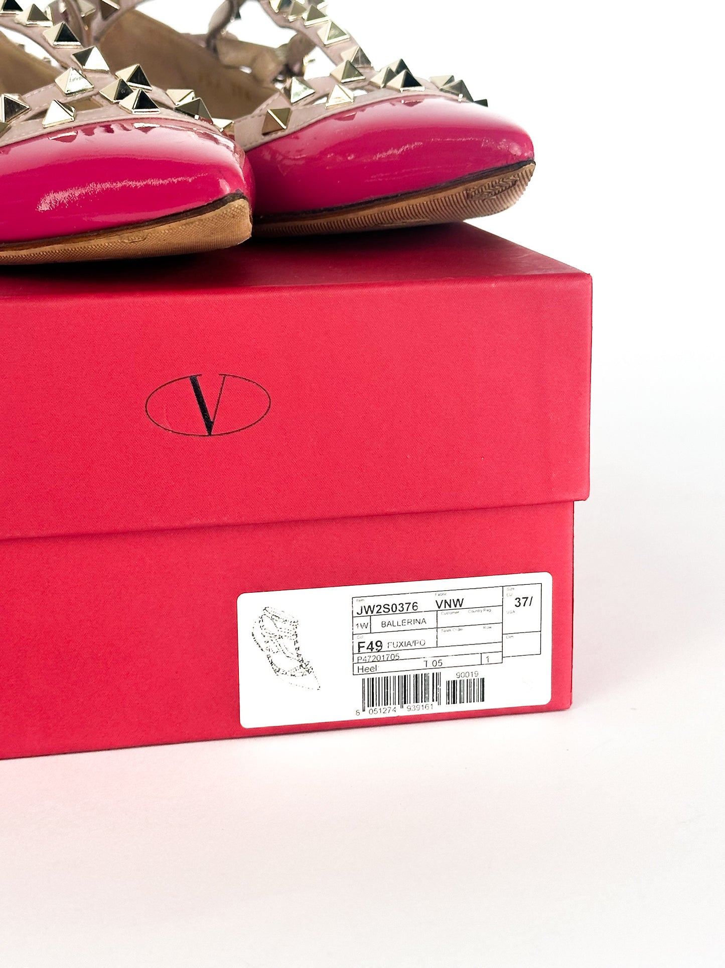Valentino Pink Patent Leather Rockstud Ankle Strap Flats Size 37 1/2