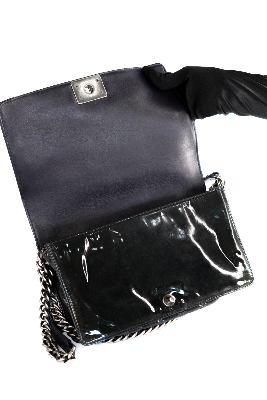 Chanel Boy Chanel Patent Leather Shoulder Bag Black